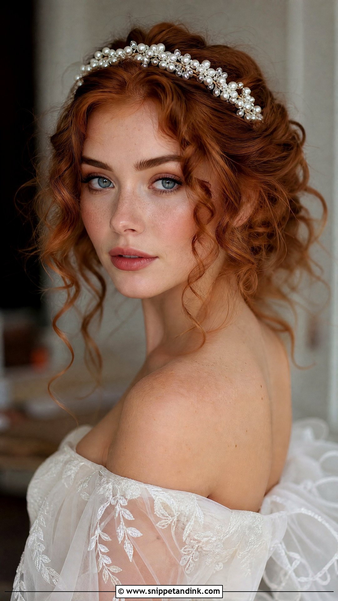 Romantic Curls With Pearl Headband - Snippet and Ink - 20 Pearl Wedding Hairstyles
