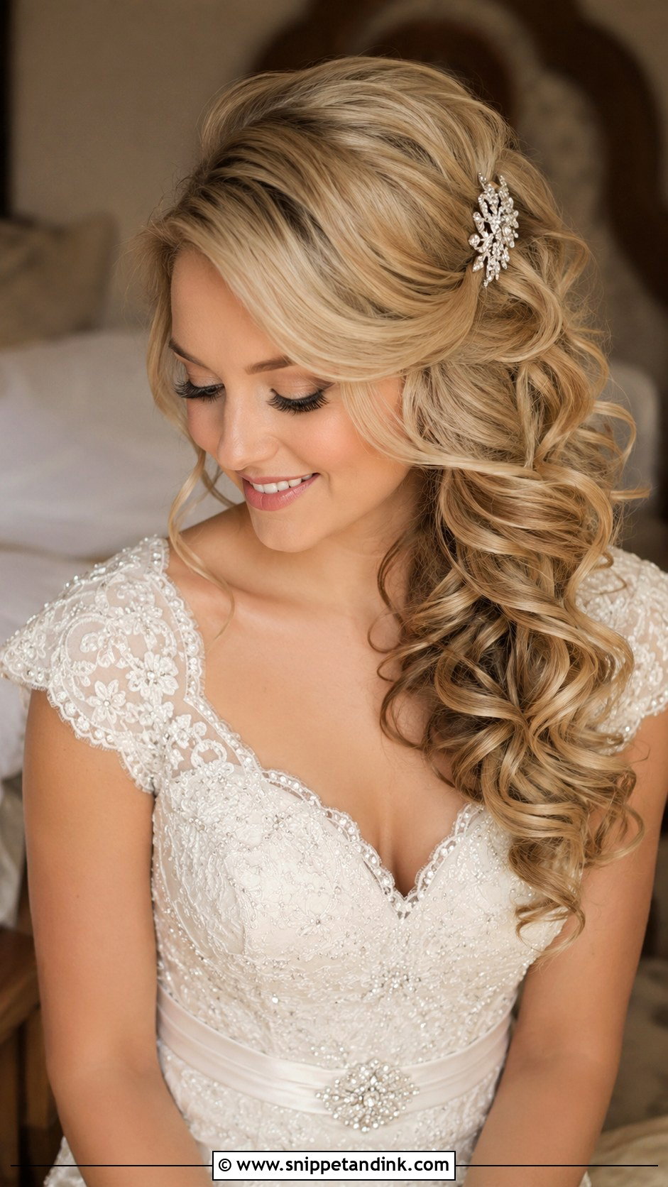 Romantic Curls With Side Sweep - Snippet and Ink - 20 Hair Styles for Long Hair Length Wedding