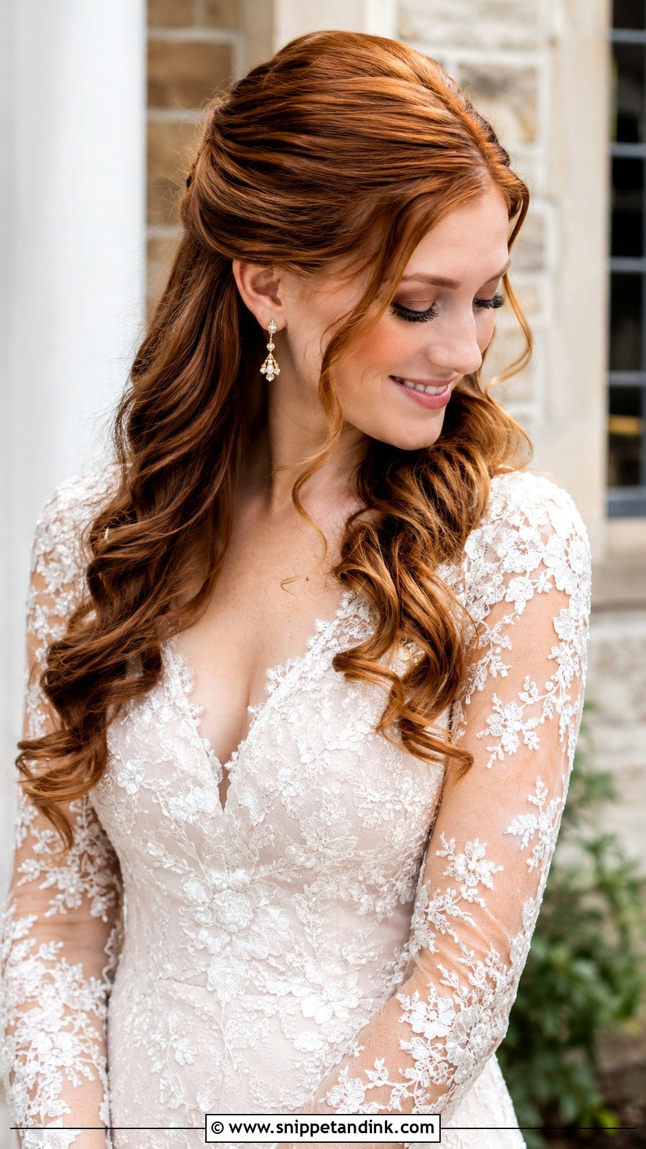 Romantic Curls With a Sleek Top - Snippet and Ink - 20 Sleek Bridal Hair Down Ideas