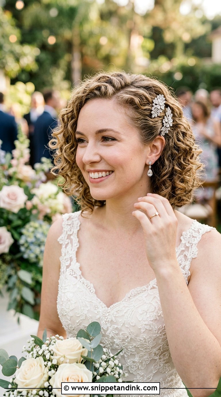 Romantic Curly Bob with Pins - Snippet and Ink - 20 Brides with Short Hair Ideas