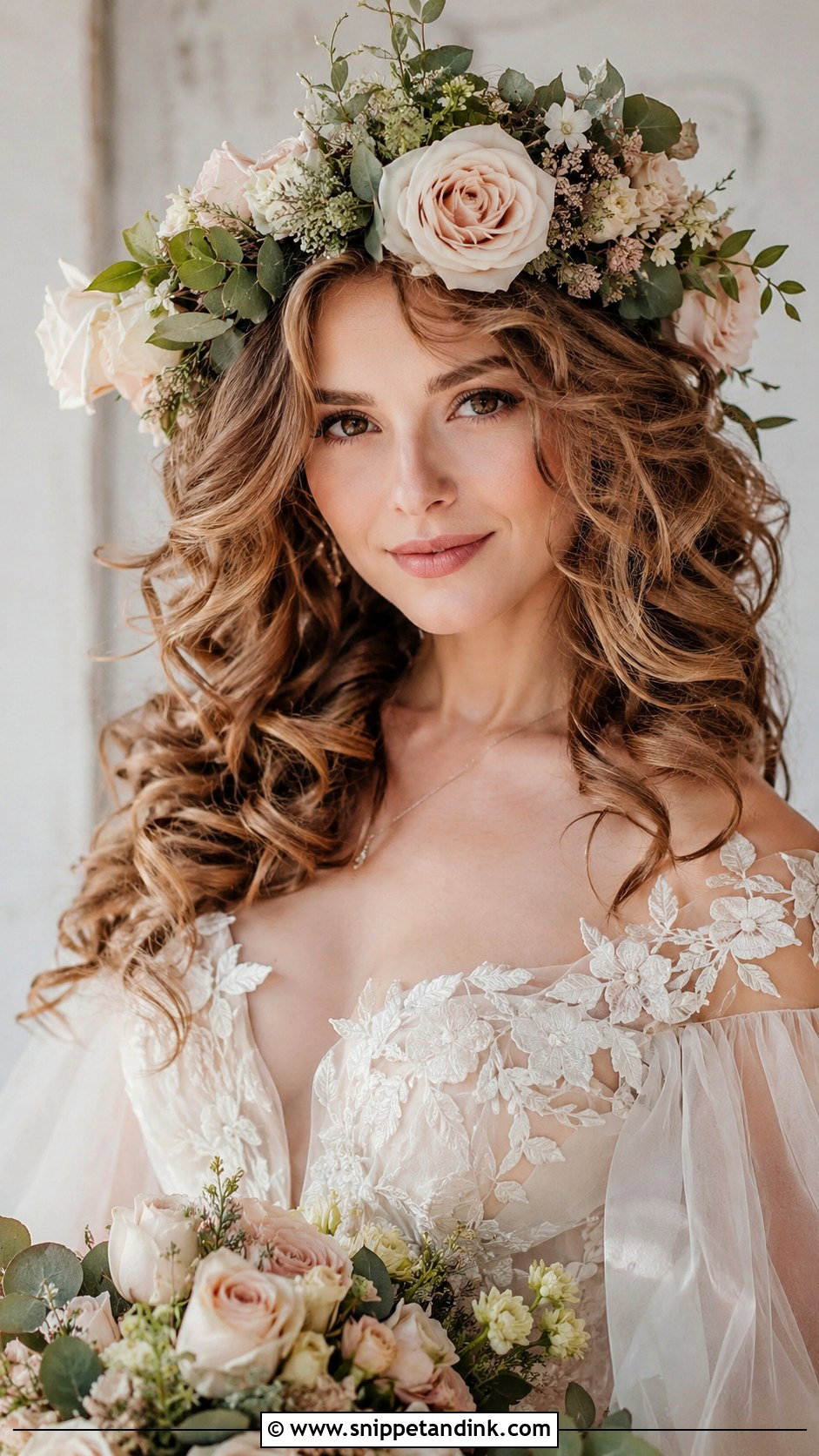 Romantic Flower Crown With Soft Curls - Snippet and Ink - 20 Flower Crown Wedding Hair Ideas