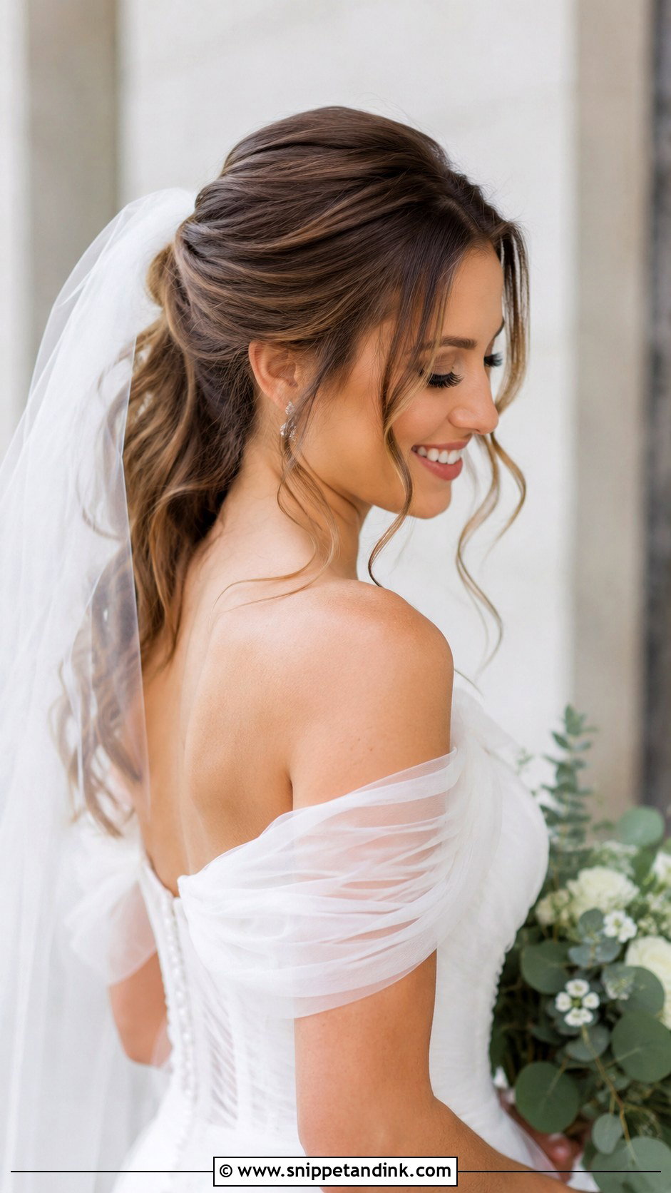 Romantic Half Pony With Face Framing Tendrils - Snippet and Ink - 25 Half Pony Wedding Hairstyles
