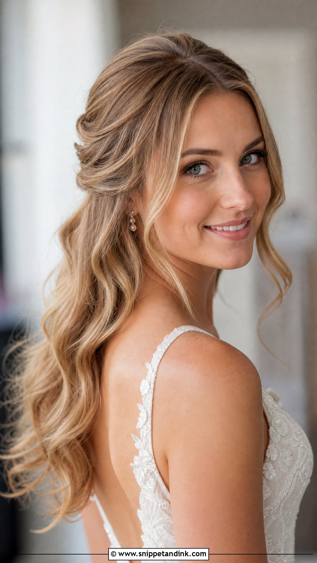 Romantic Half Up Waves - Snippet and Ink - 35 Half-Up Bridal Hair Ideas
