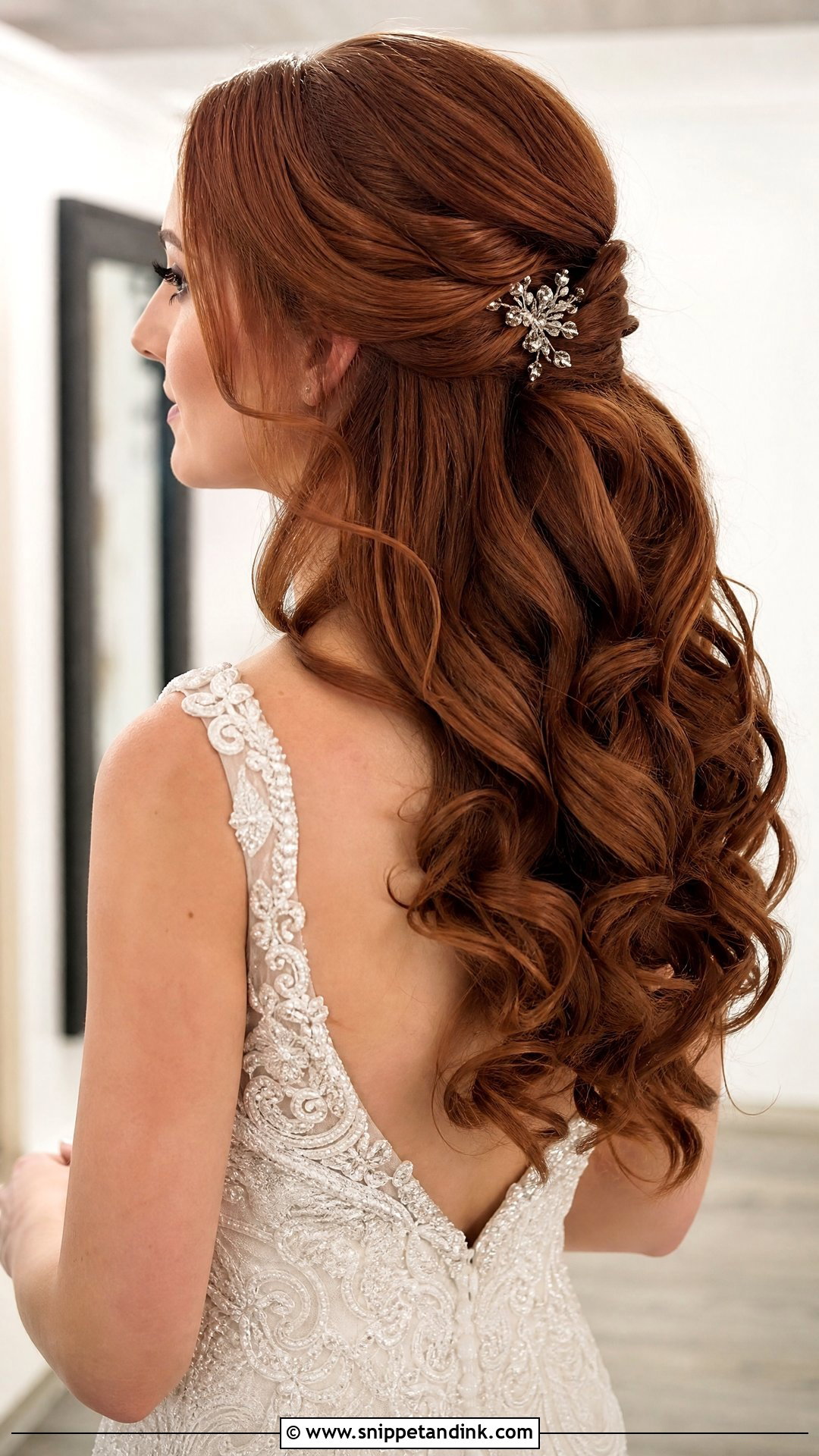 Romantic Half Up Wedding Hairstyle With Barrel Curls - Snippet and Ink - 20 Half-Up and Half-Down Wedding Hairstyles