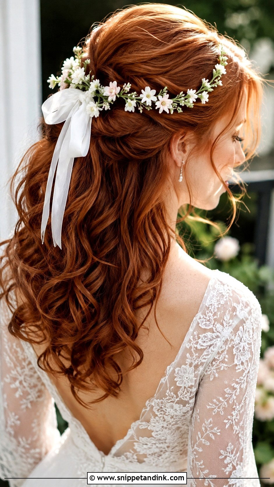 Romantic Half Up With Floral And Bow - Snippet and Ink - 20 Half-Up Half-Down Wedding Hair with Bow Ideas