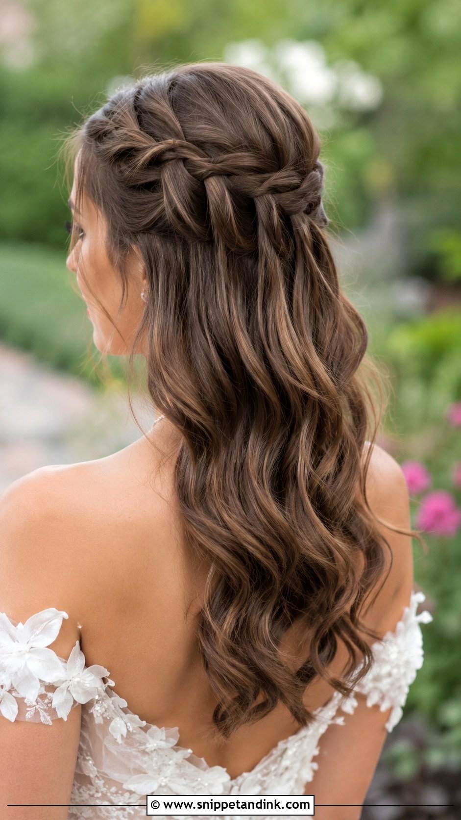 Romantic Half Up With Waterfall Braid - Snippet and Ink - 30 Half-Up Half-Down Bridal Hairstyles