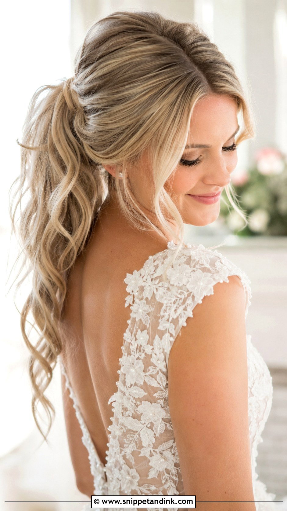 Romantic High Ponytail With Soft Waves - Snippet and Ink - 25 High Ponytail Wedding Hair Ideas