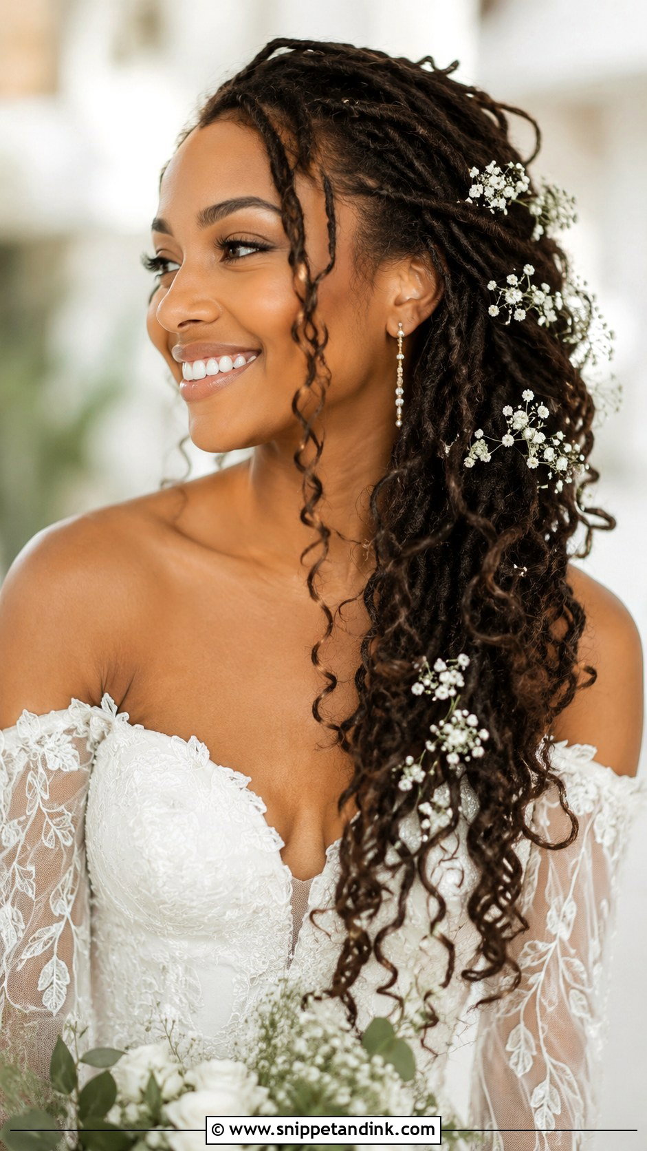Romantic Loose Locs With Flowers - Snippet and Ink - 25 Locs Wedding Hairstyles Brides