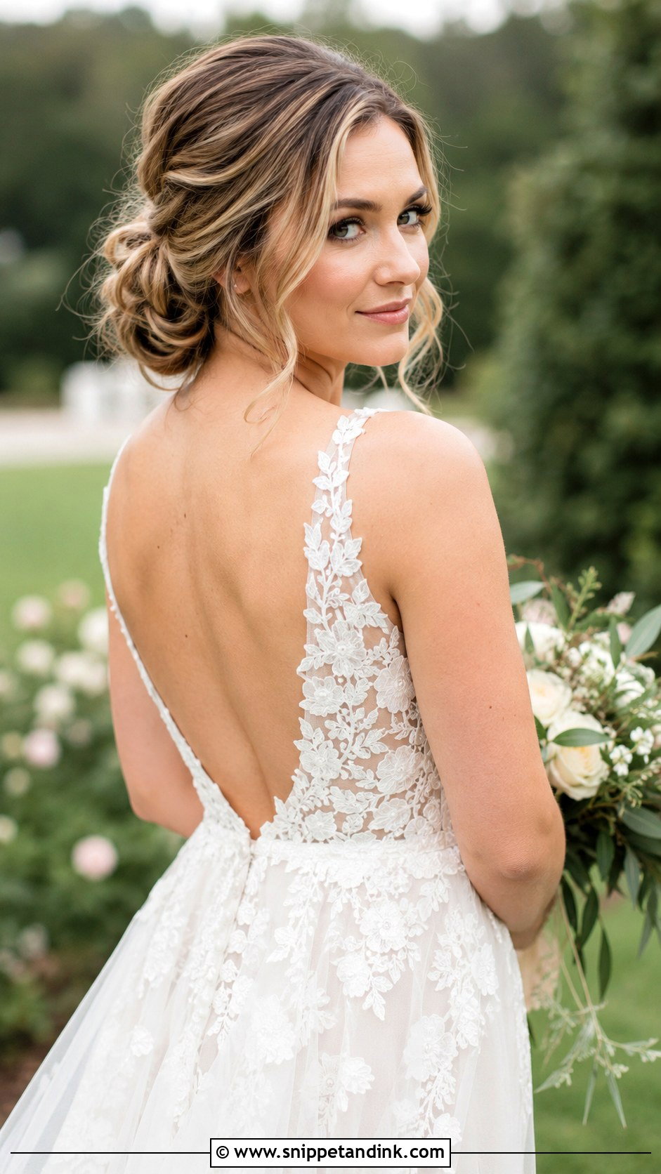 Romantic Loose Low Bun - Snippet and Ink - 30 Low Bun Bridal Hair Ideas