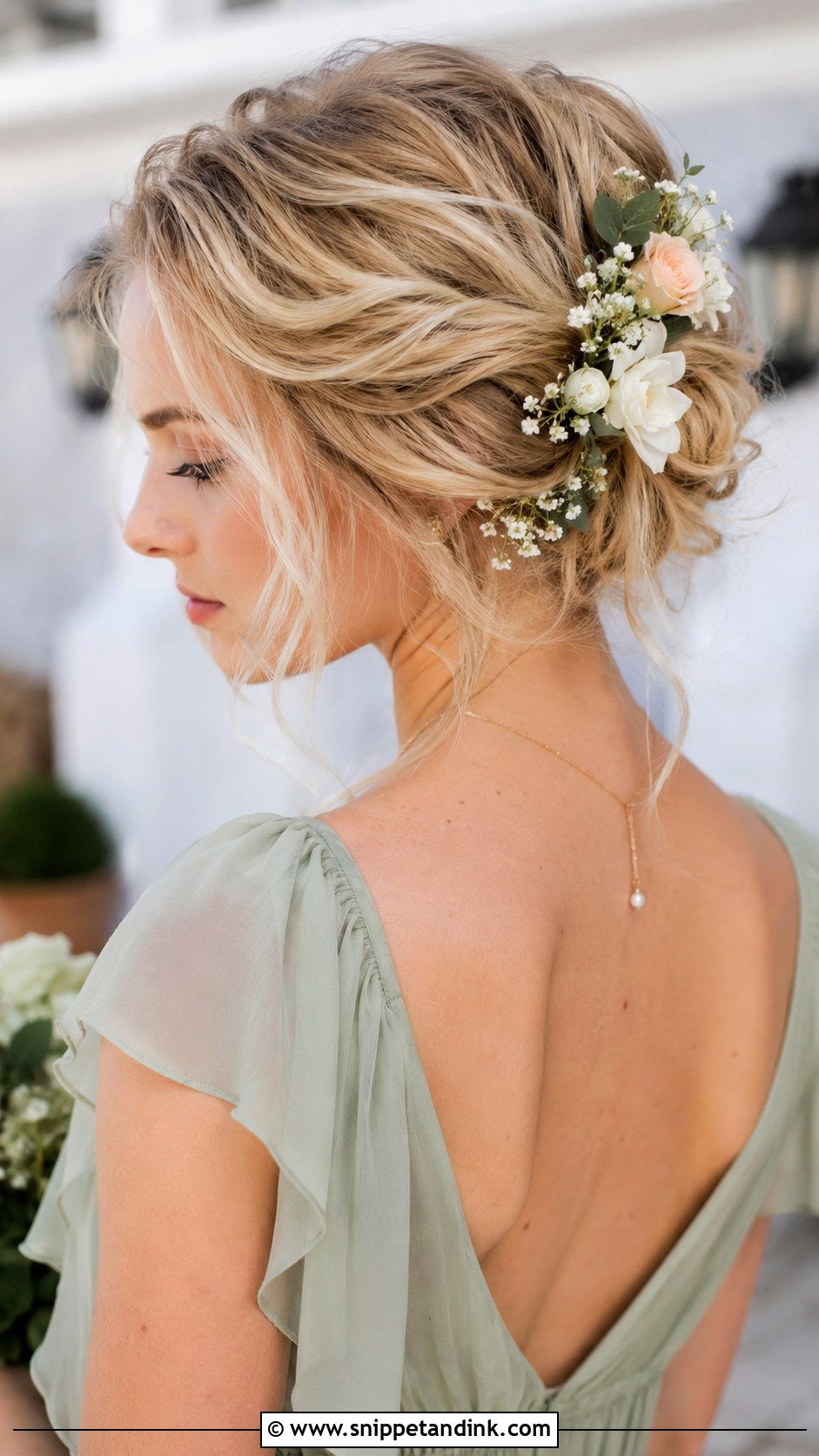 Romantic Loose Updo With Flowers - Snippet and Ink - 30 Mom of Bride Hairstyles