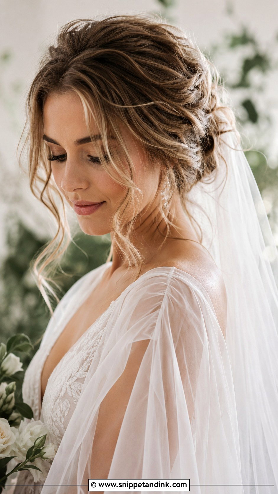 Romantic Loose Updo With Tendrils - Snippet and Ink - 25 Updo with Veil Ideas