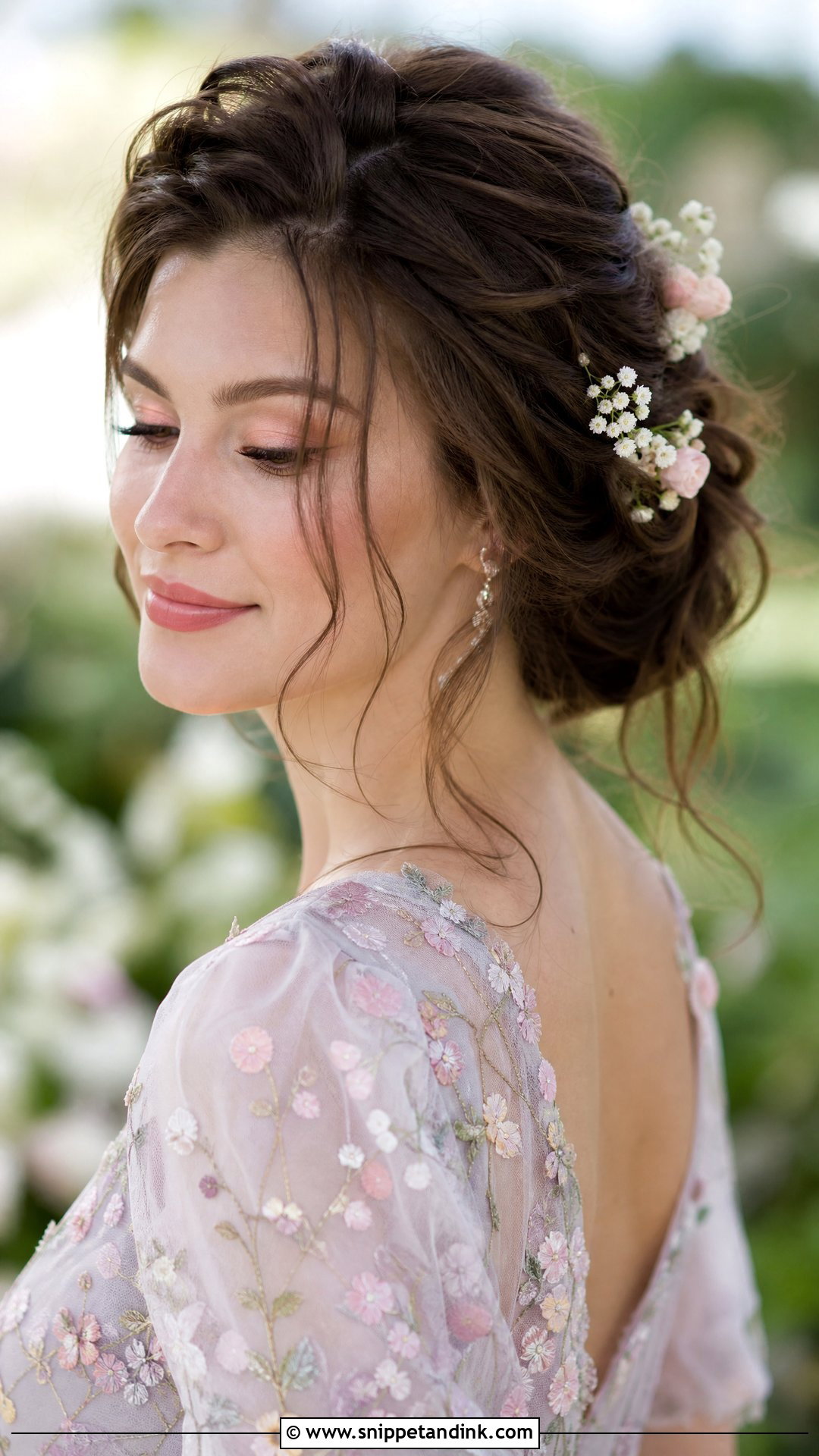 Romantic Loose Updo With Tendrils - Snippet and Ink - 20 Shoulder Length Wedding Guest Hair Ideas