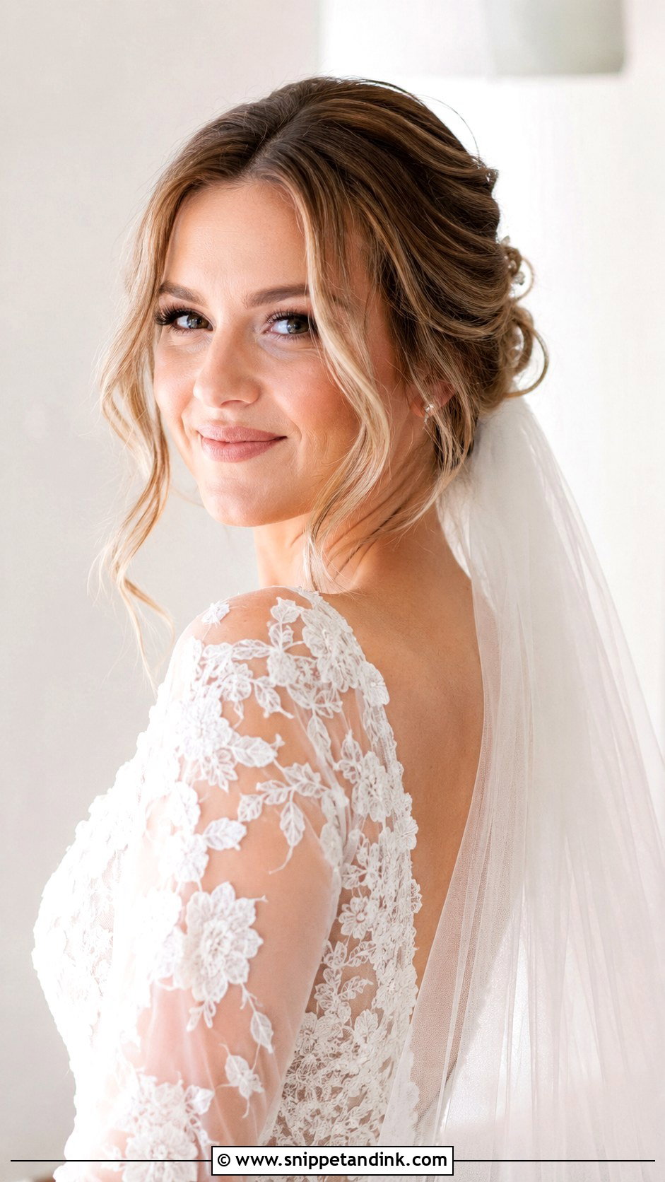 Romantic Loose Updo With Veil Below - Snippet and Ink - 25 Veil Under Updo Ideas