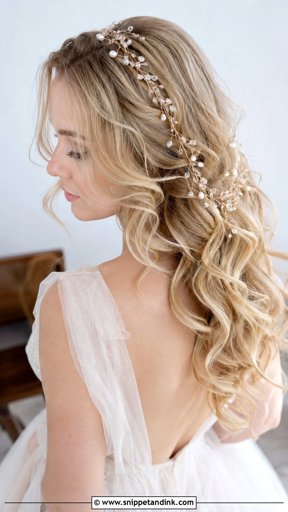 Romantic Loose Waves With Hair Vine - Snippet and Ink - 20 Simple Wedding Hair Down Loose Waves