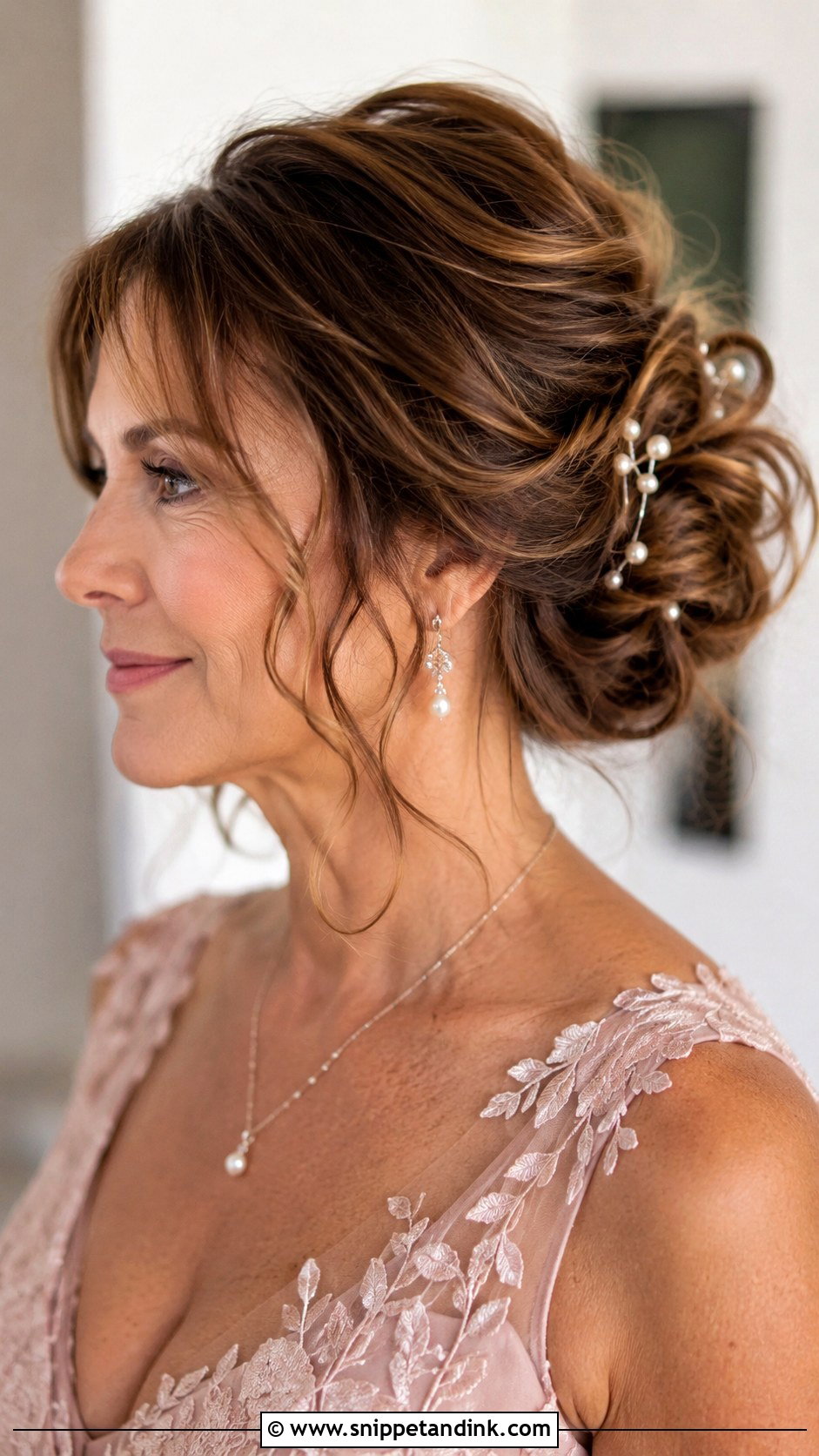 Romantic Low Bun With Face Framing Pieces - Snippet and Ink - 20 Mother of Groom Hairstyles Over 50