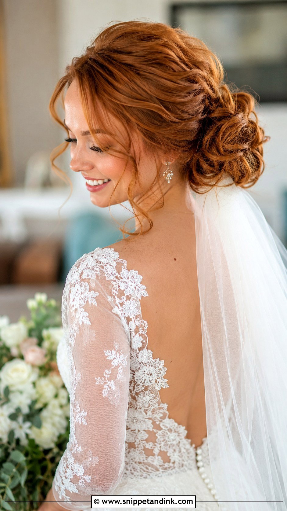 Romantic Low Bun With Soft Curls - Snippet and Ink - 30 Low Updo Wedding Hair Ideas