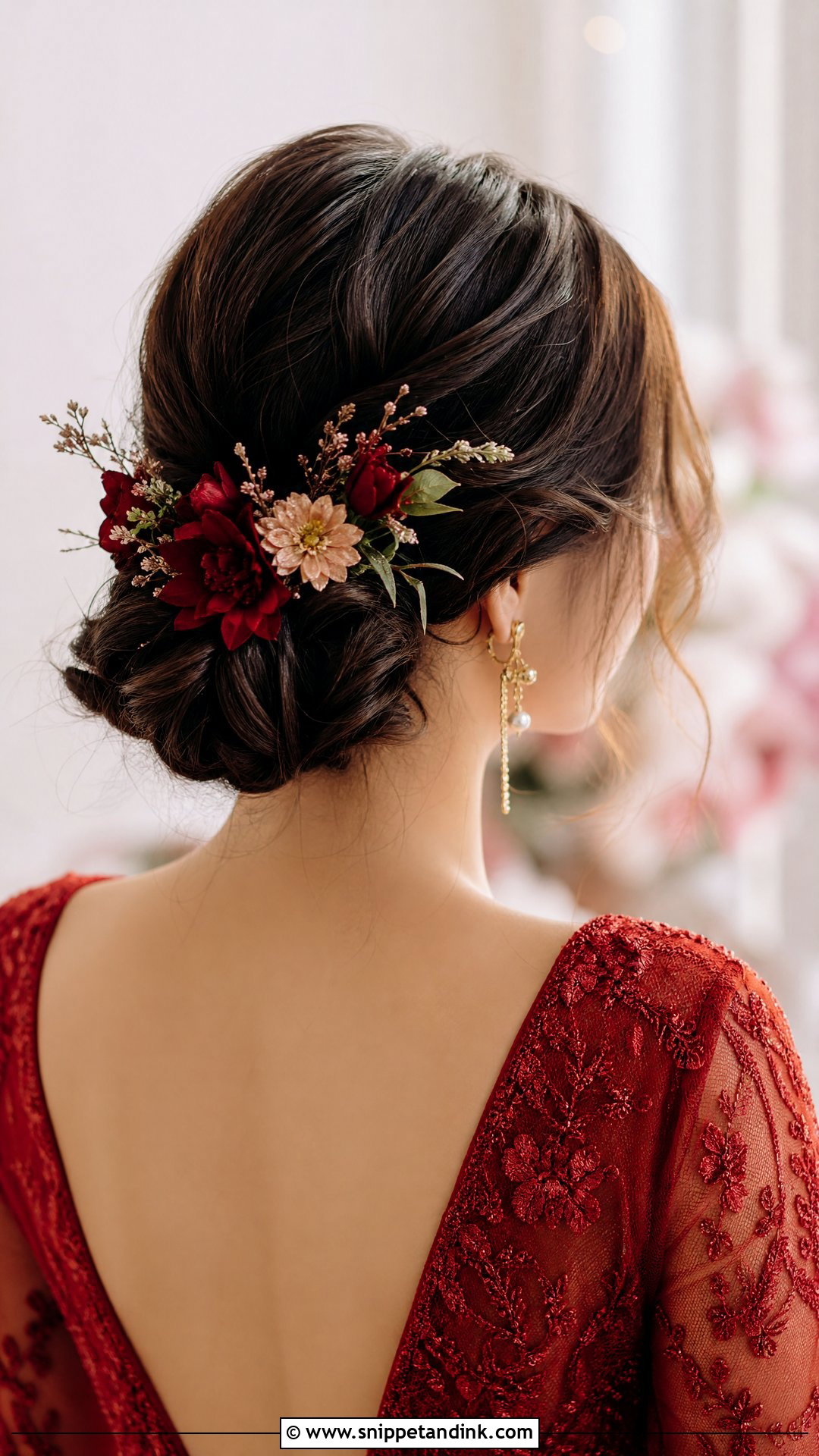 Romantic Low Chignon With Flowers - Snippet and Ink - 20 Chinese Wedding Hair Ideas