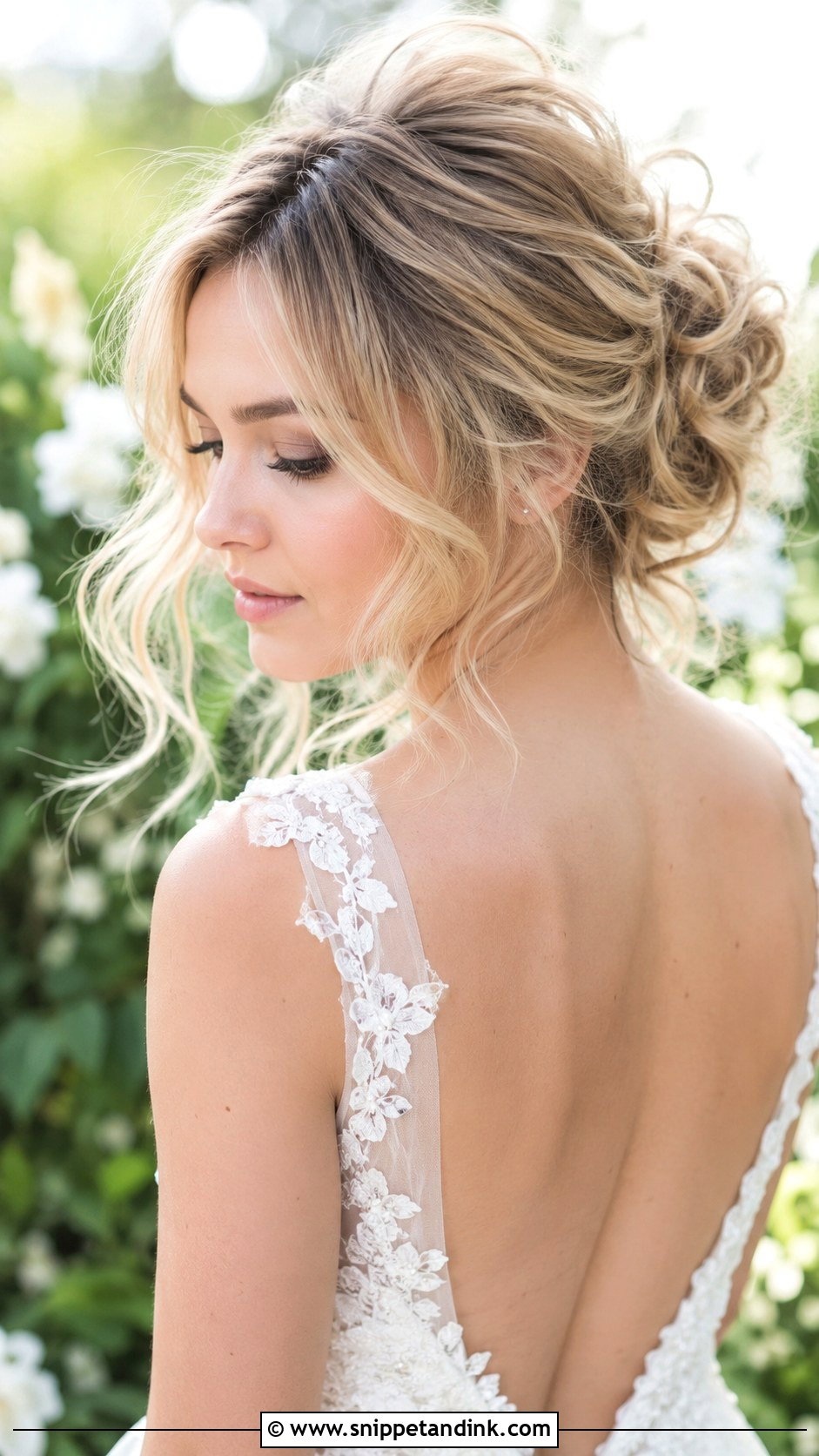 Romantic Messy Bun With Soft Waves - Snippet and Ink - 20 Messy Bun Wedding Hairstyles