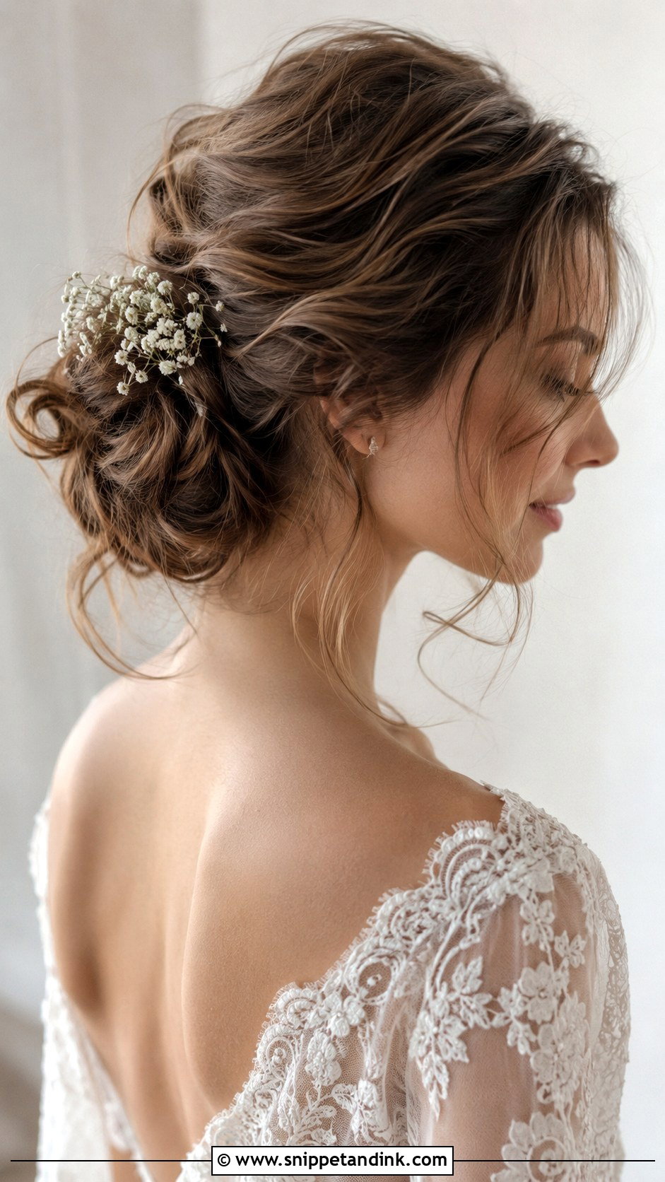 Romantic Messy Mid Bun - Snippet and Ink - 20 Mid Bun Wedding Hair Ideas