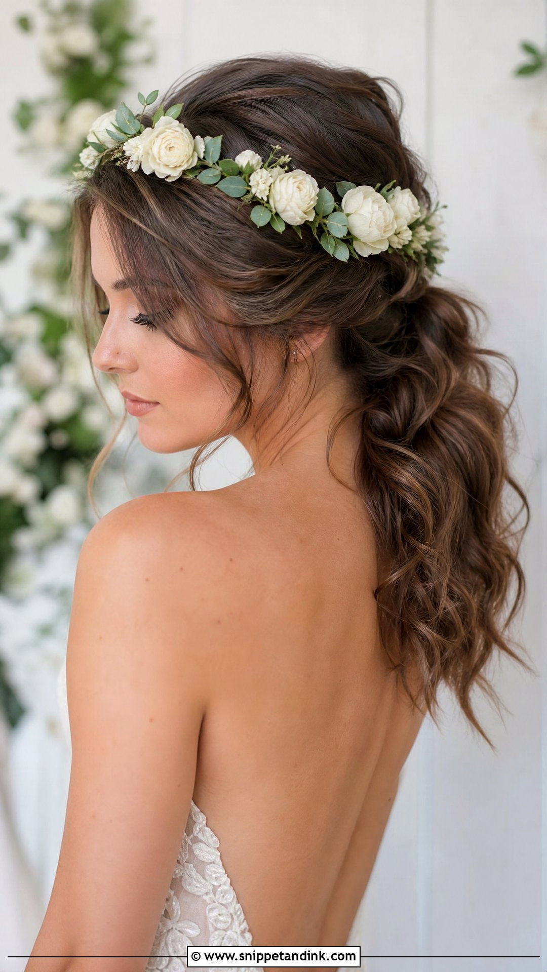 Romantic Ponytail With Flower Crown - Snippet and Ink - 20 Wedding Hairstyles with Flower Crown
