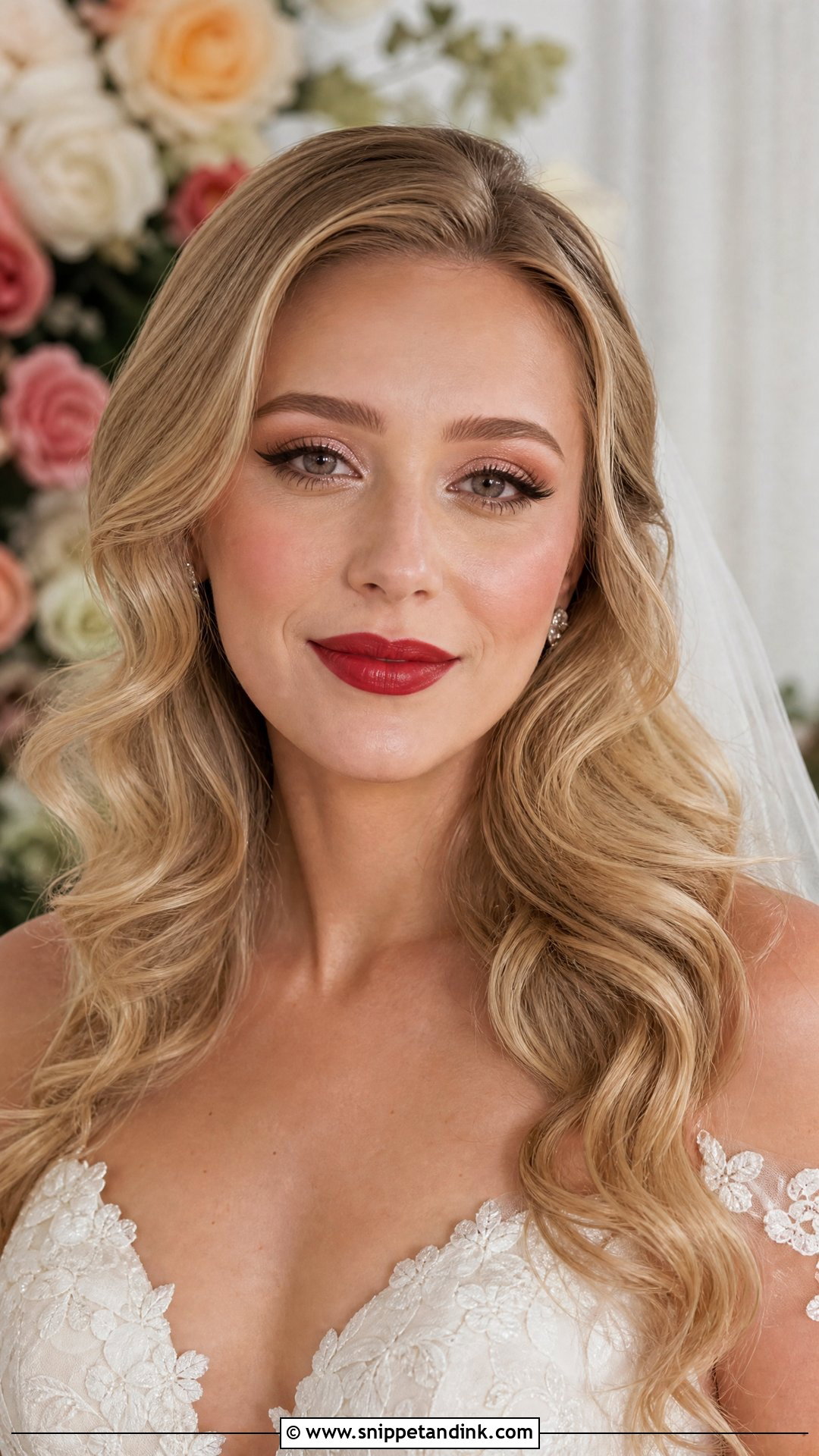 Romantic Red Lip Bridal Makeup - Snippet and Ink - 20 Red Lips Bride Ideas