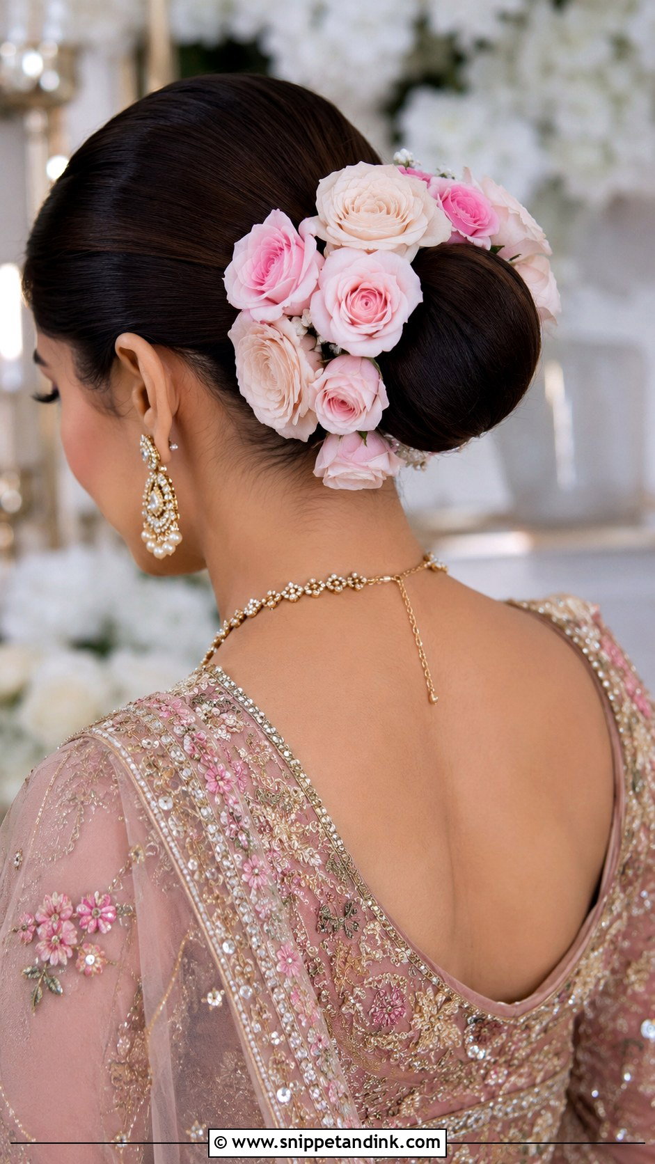 Romantic Rose Bun - Snippet and Ink - 25 Pakistani Wedding Hairstyles