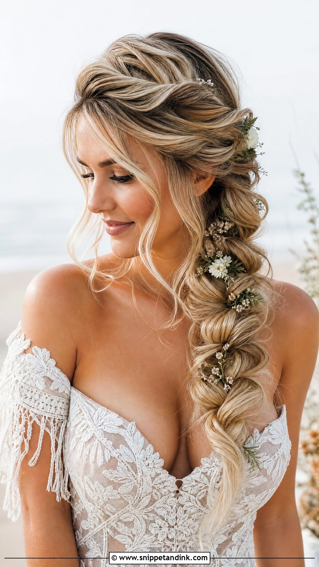 Romantic Side Braid for Round Face Bride - Snippet and Ink - 20 Round Face Bride Hairstyle Ideas