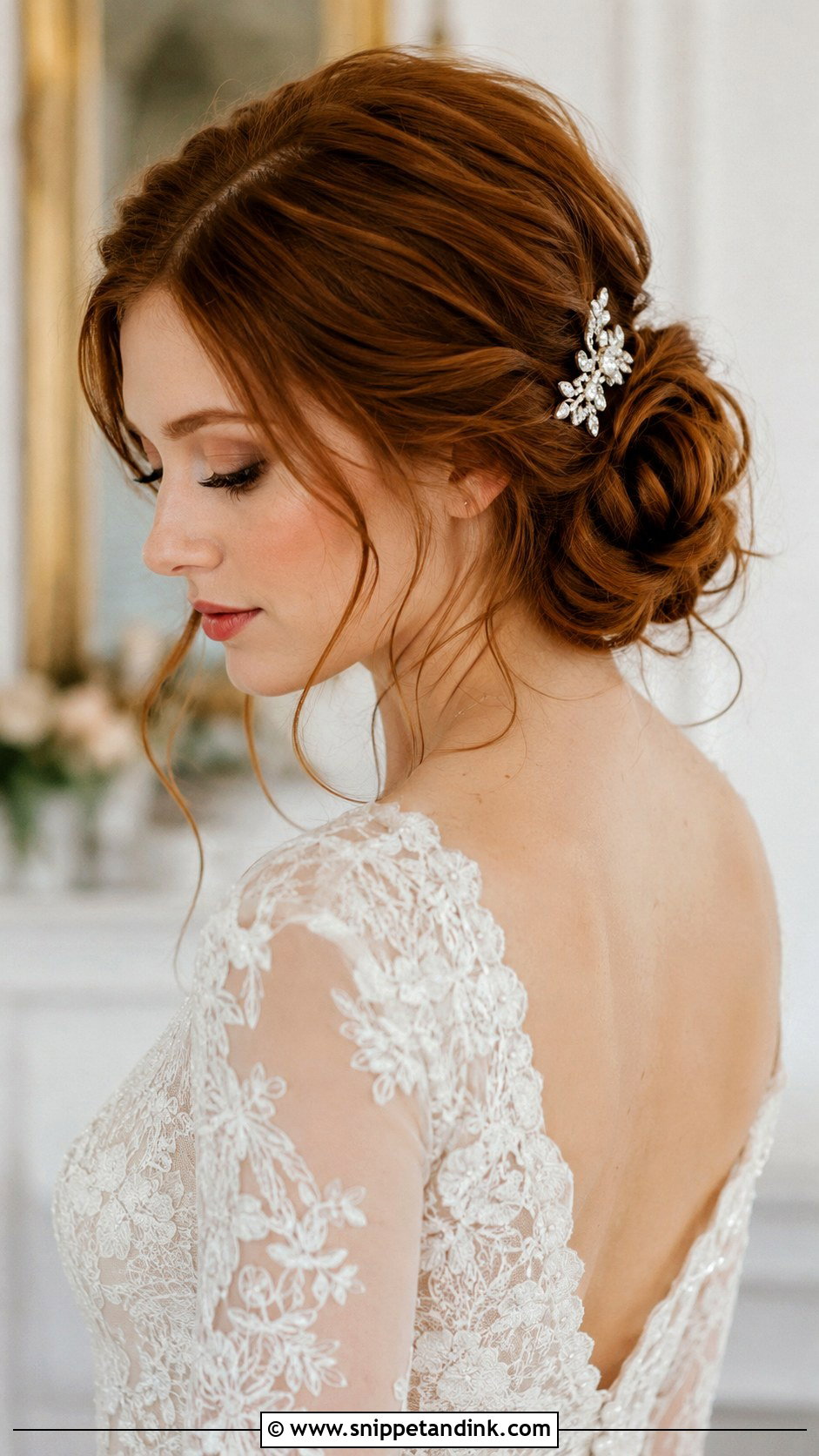 Romantic Side Bun With Loose Tendrils - Snippet and Ink - 20 Bridal Hair Front View Ideas