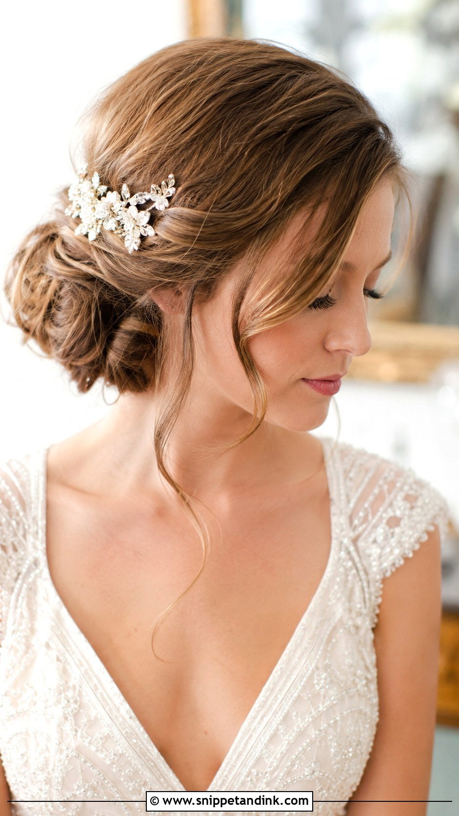 Romantic Side Bun for Shoulder Length Bridal Hair - Snippet and Ink - 25 Mid Length Bridal Hair Ideas
