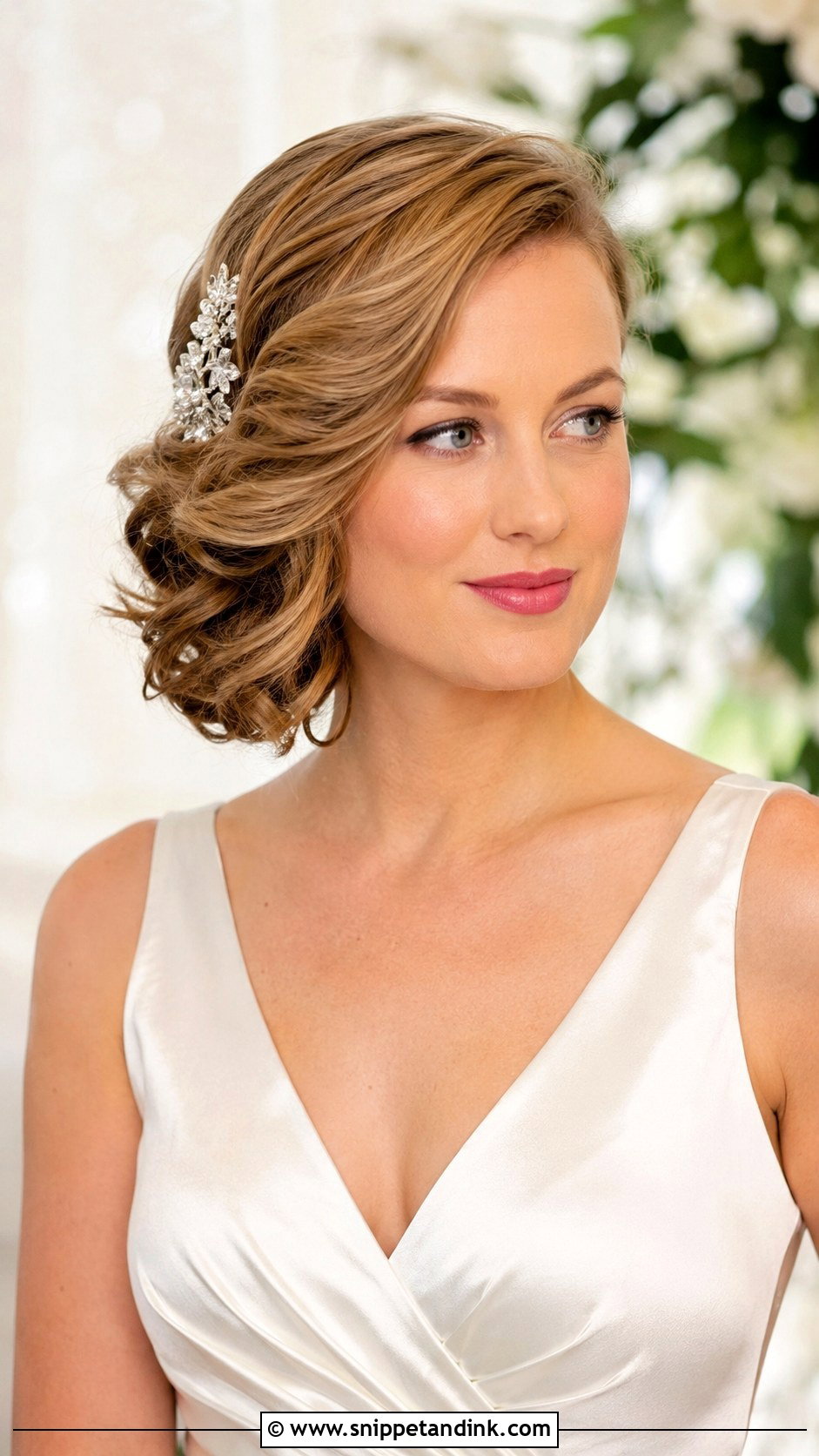 Romantic Side Swept Bob - Snippet and Ink - 30 Short Bridal Hair Ideas