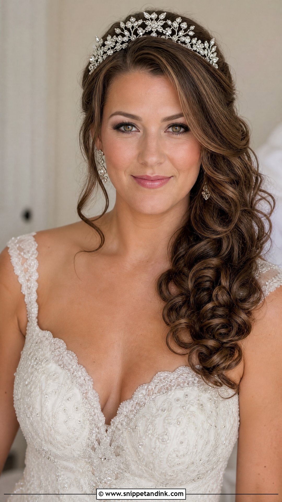 Romantic Side Swept Curls With Tiara - Snippet and Ink - 20 Wedding Crown Hairstyles