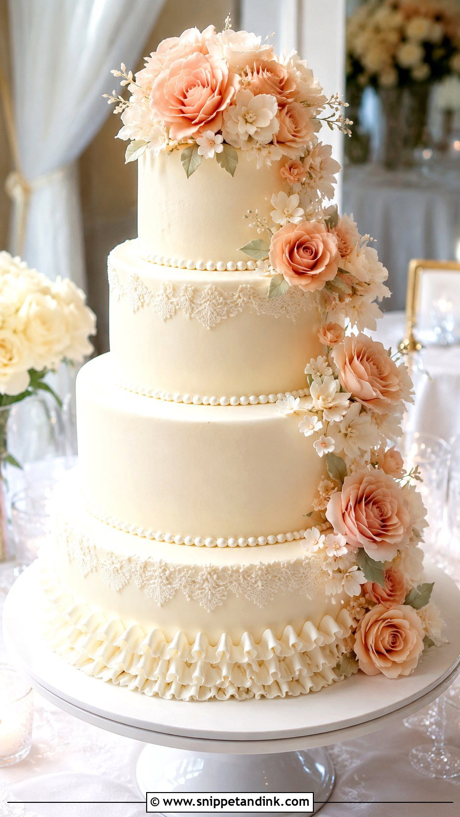 Romantic Tiered Wedding Cake - Snippet and Ink - 20 Feminine Cake Ideas for Wedding