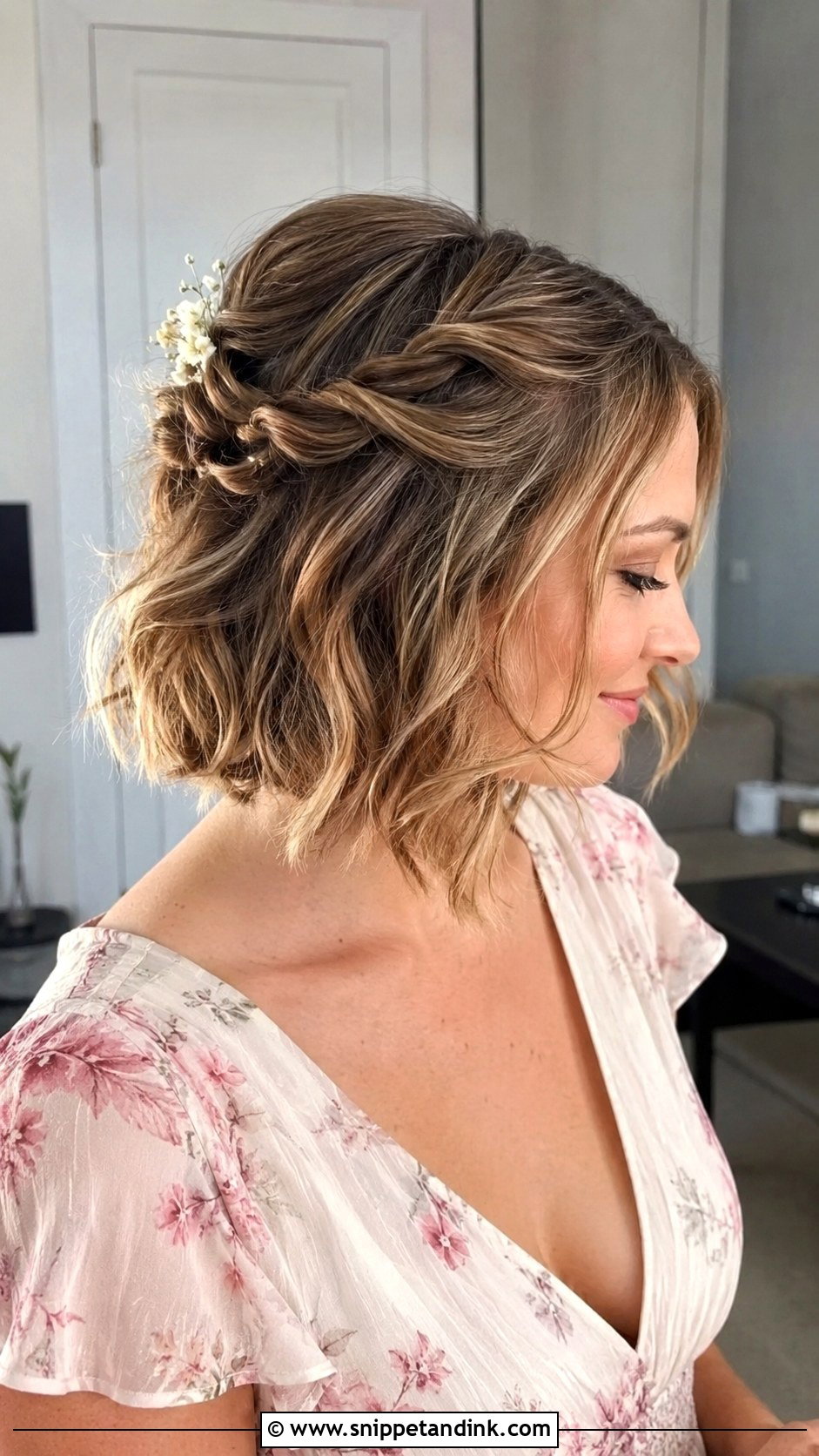 Romantic Twisted Half Updo - Snippet and Ink - 25 Short Hair Wedding Guest Ideas