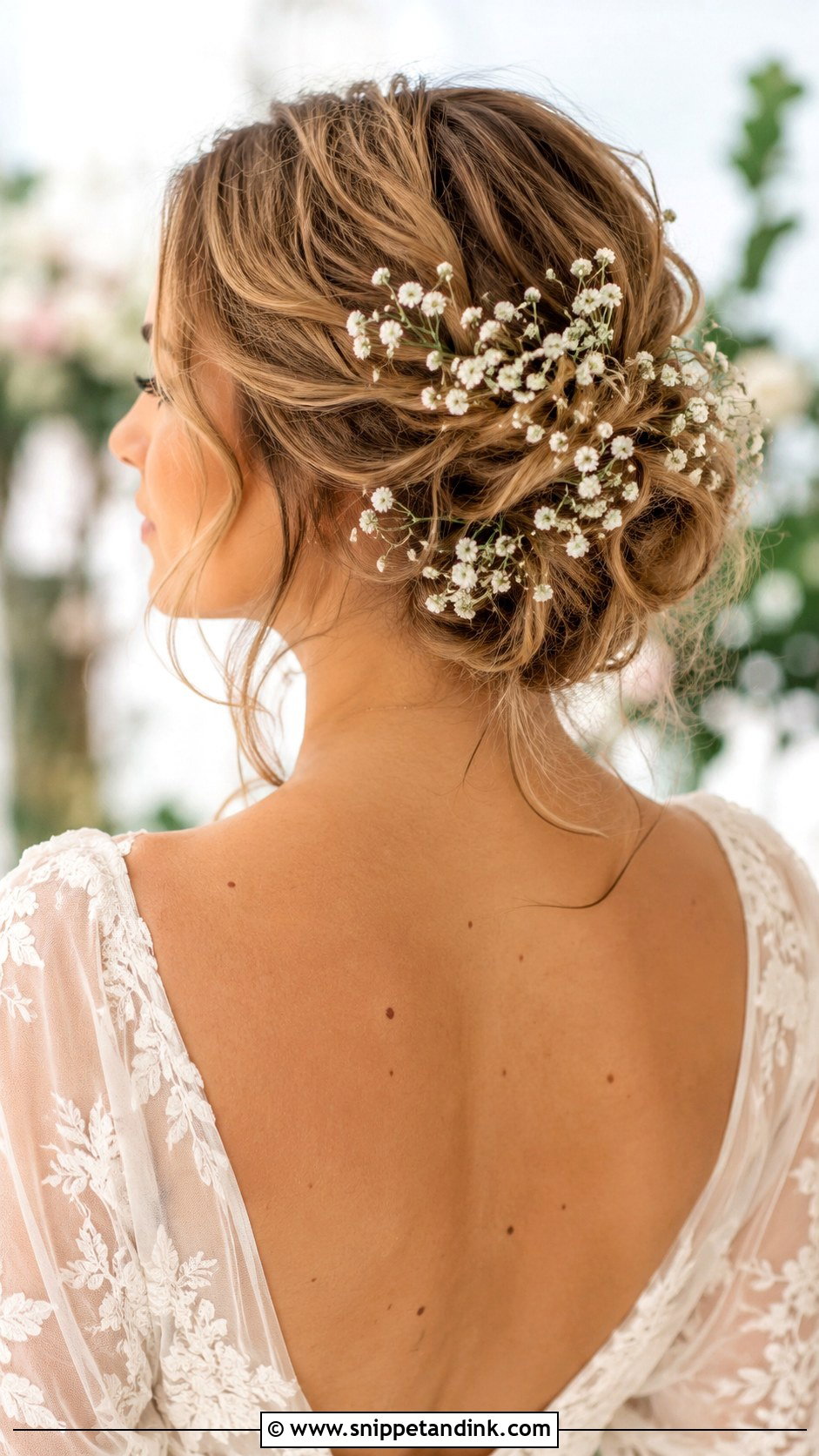 Romantic Updo With Babys Breath - Snippet and Ink - 30 Wedding Updos for Long Hair