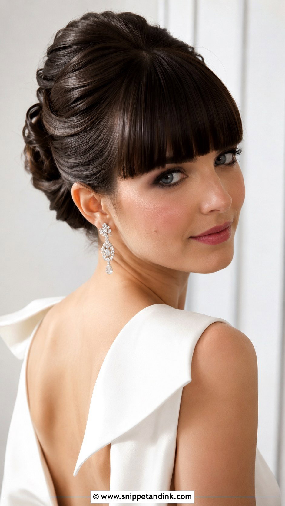 Romantic Updo With Blunt Bangs - Snippet and Ink - 20 Hairstyles with Bangs for Wedding