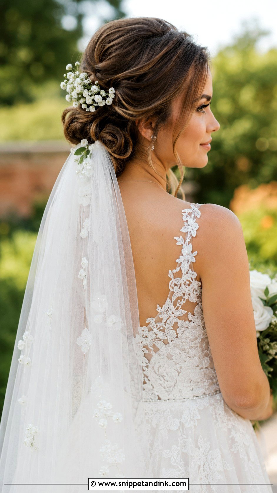 Romantic Updo With Cascading Veil - Snippet and Ink - 25 Brunette Wedding Updo Ideas