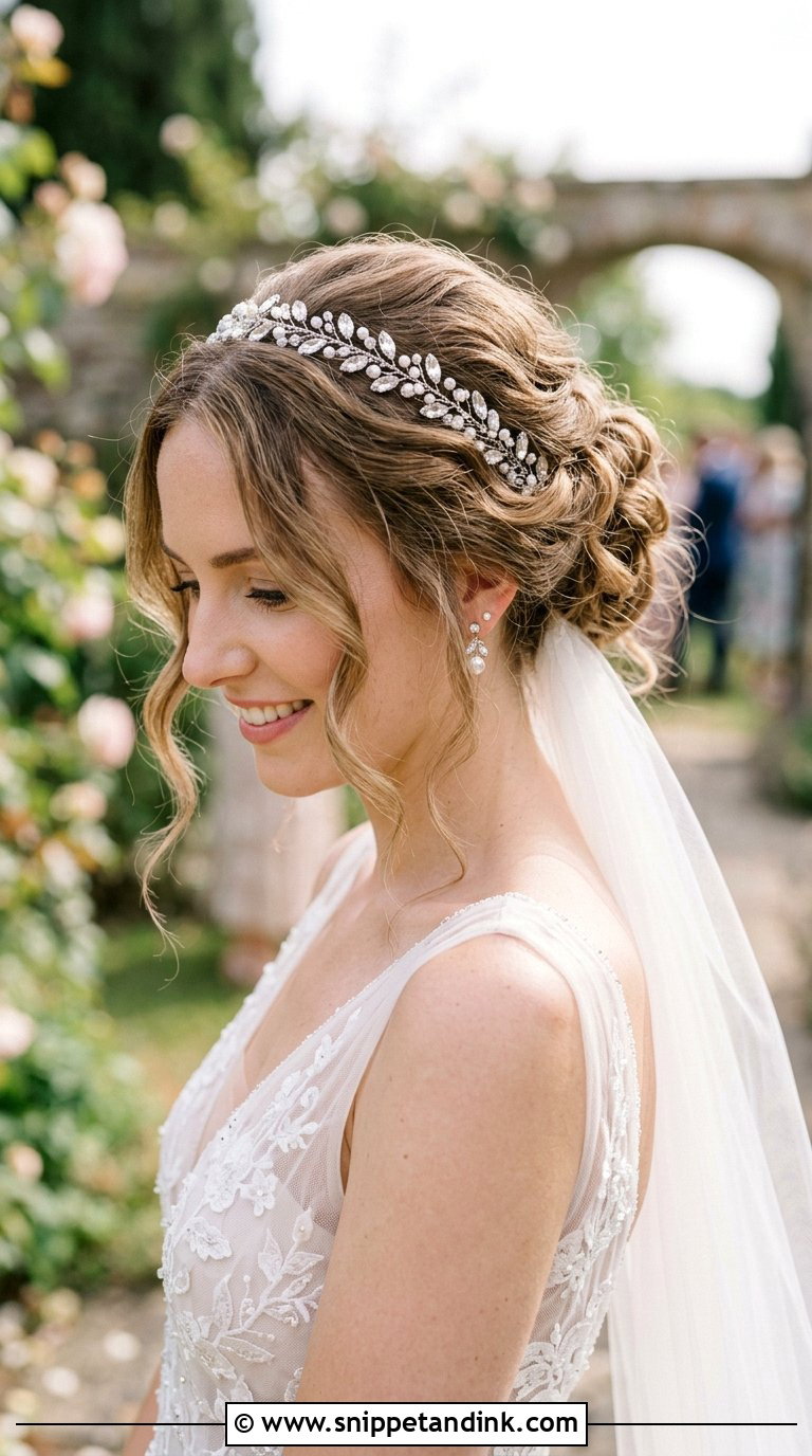 Romantic Updo With Crystal Halo Headband - Snippet and Ink - 20 Bridal Hair with Headband Ideas