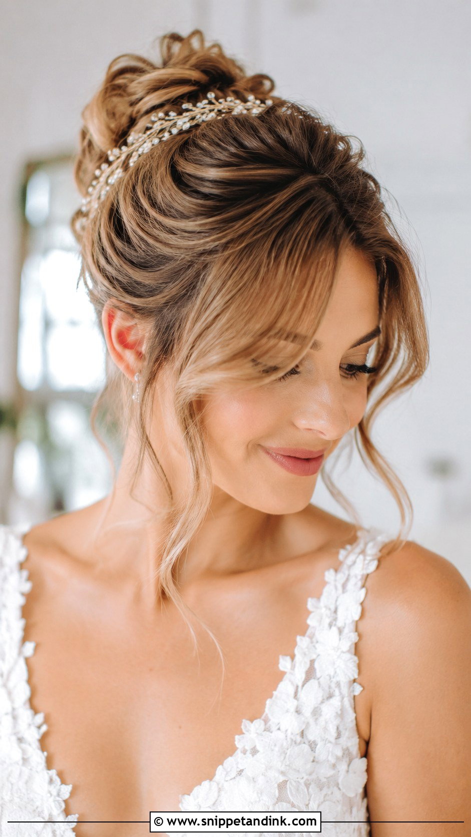 Romantic Updo With Curtain Bangs - Snippet and Ink - 30 Loose Updo Wedding Ideas