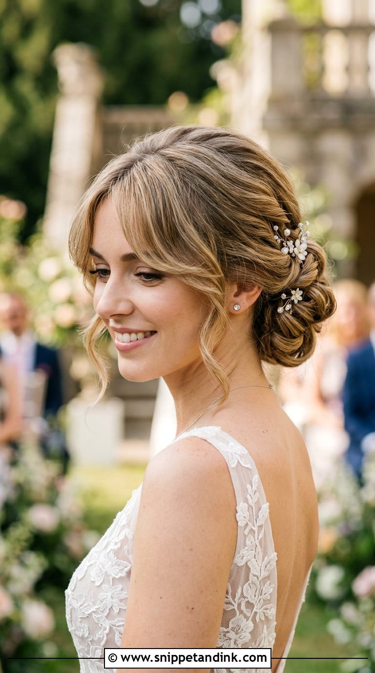 Romantic Updo With Curtain Bangs - Snippet and Ink - 20 Bride Hair Up Ideas