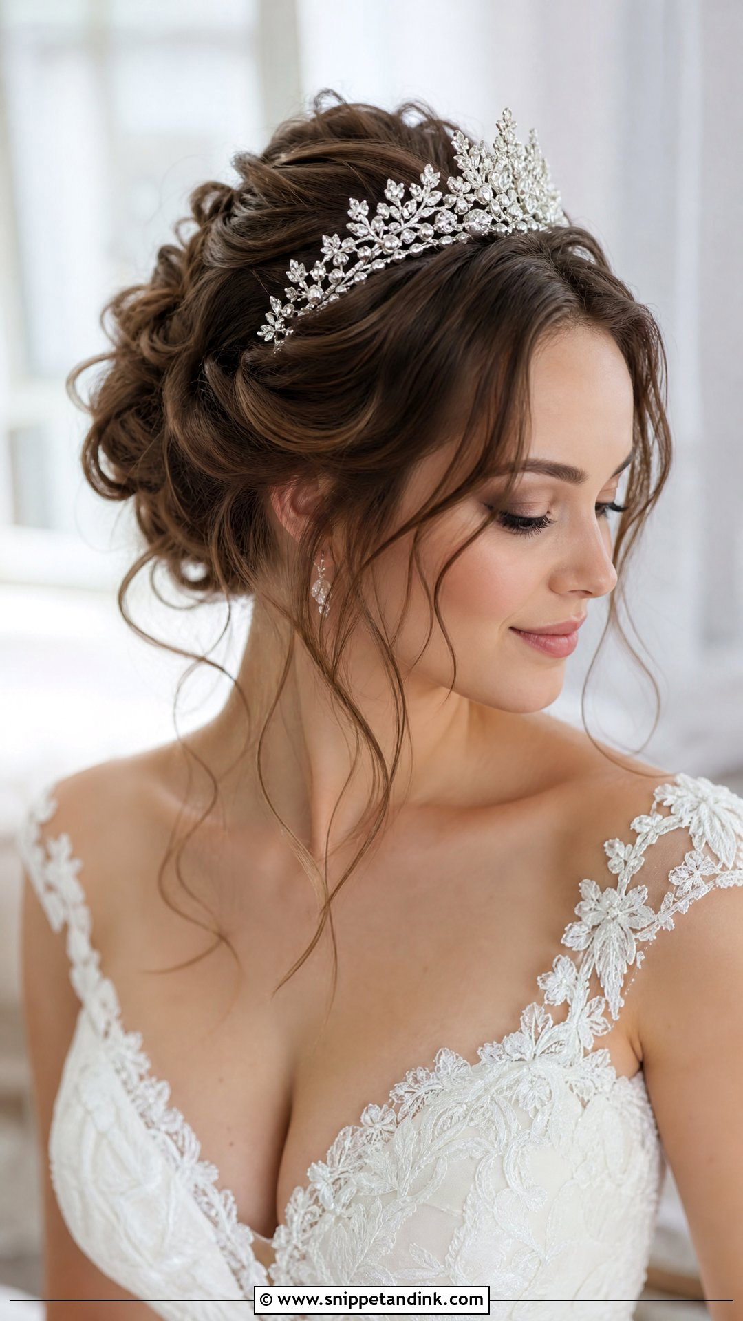 Romantic Updo With Face Framing Tendrils - Snippet and Ink - 20 Tiara Wedding Hair Ideas