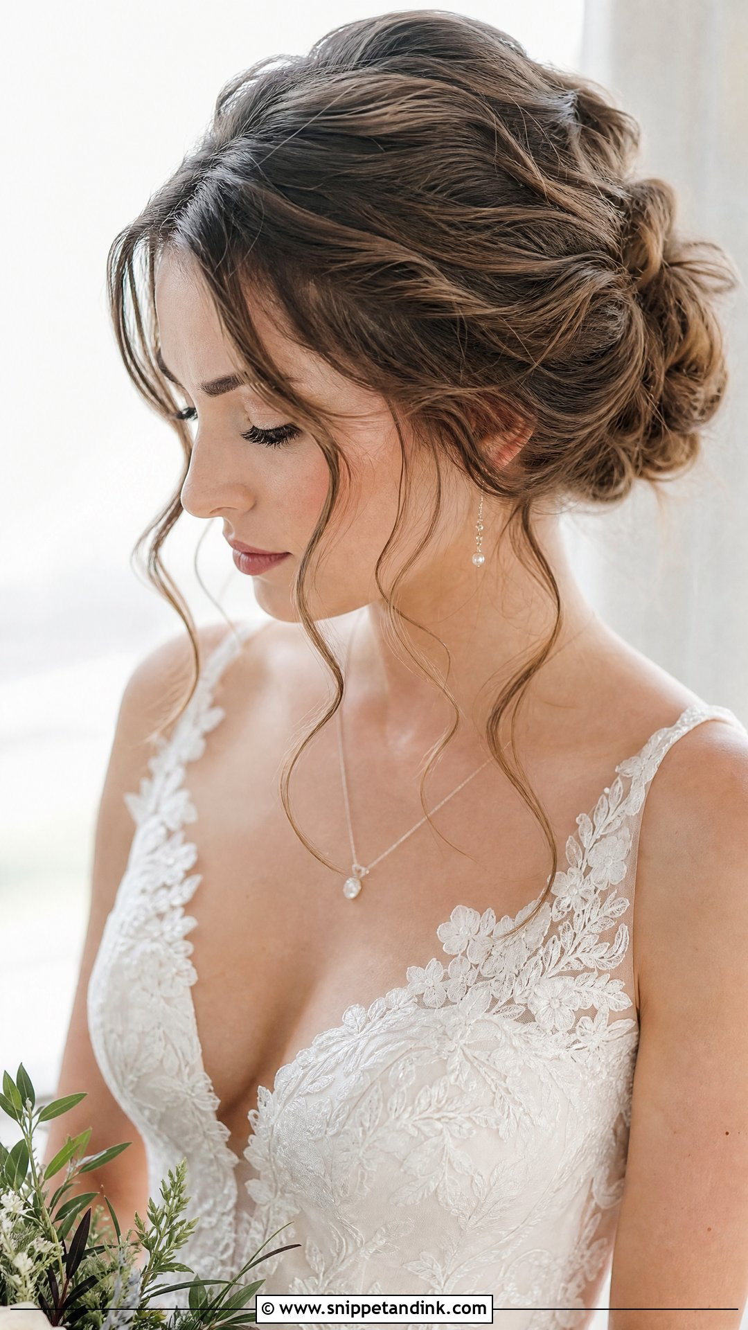 Romantic Updo With Face Framing Tendrils for Medium Hair - Snippet and Ink - 20 Shoulder Length Hair Wedding Styles