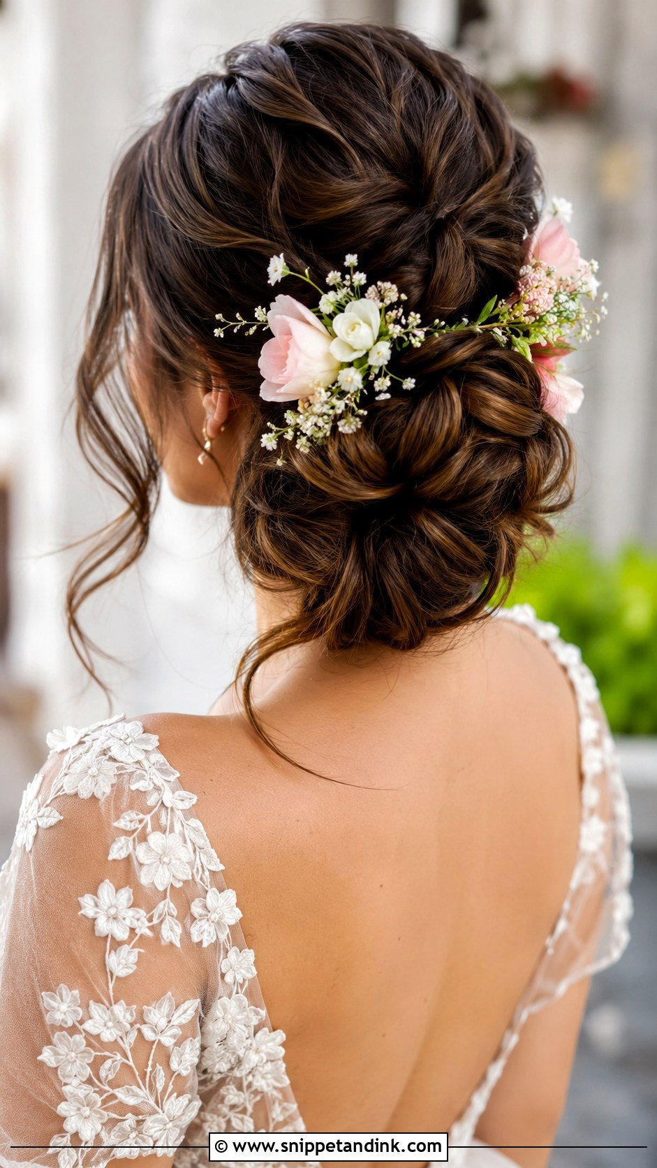 Romantic Updo With Floral Accents - Snippet and Ink - 25 Engagement Bridal Hairstyles