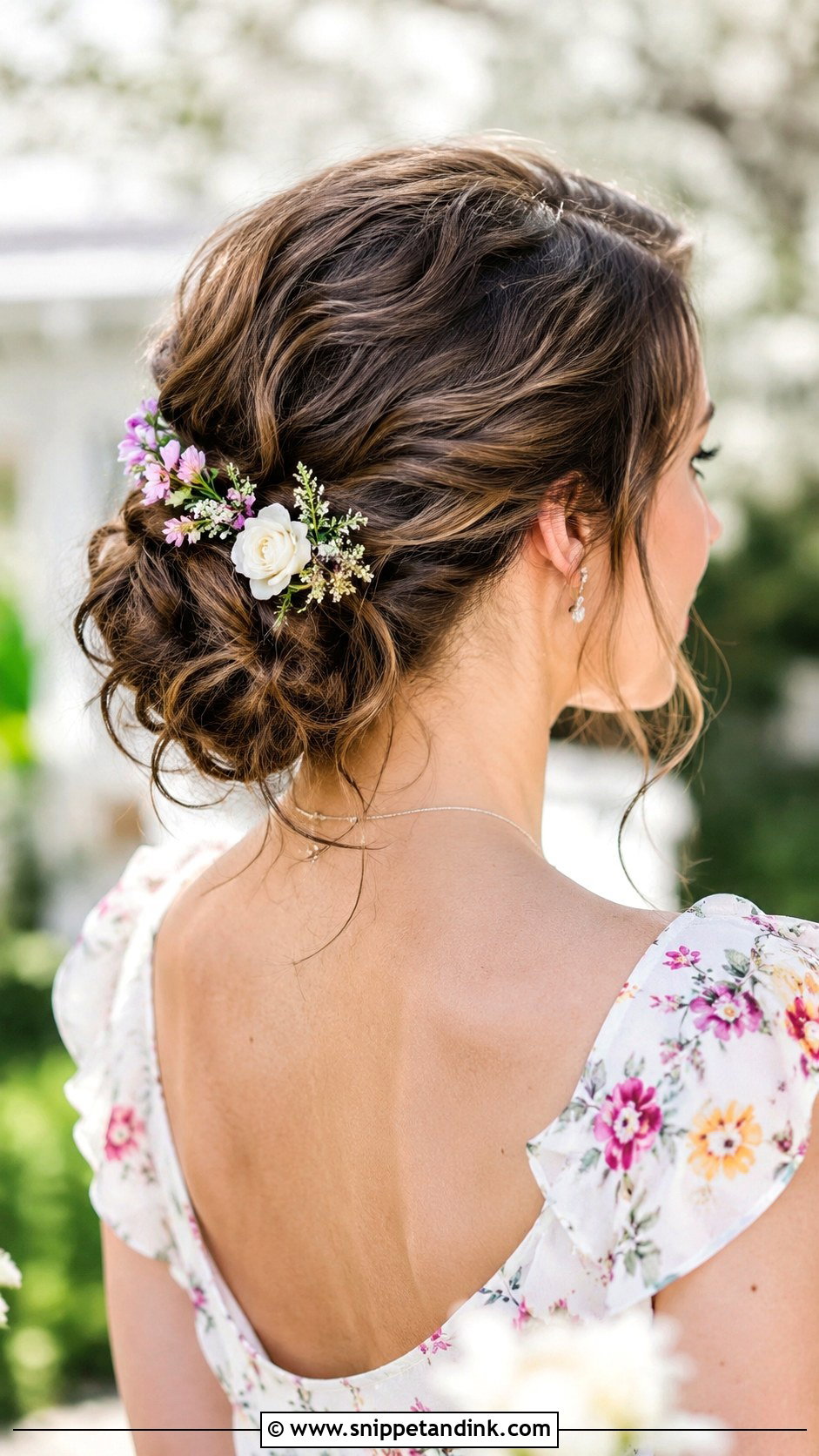 Romantic Updo With Floral Pins - Snippet and Ink - 30 Hair Looks for Wedding Guest