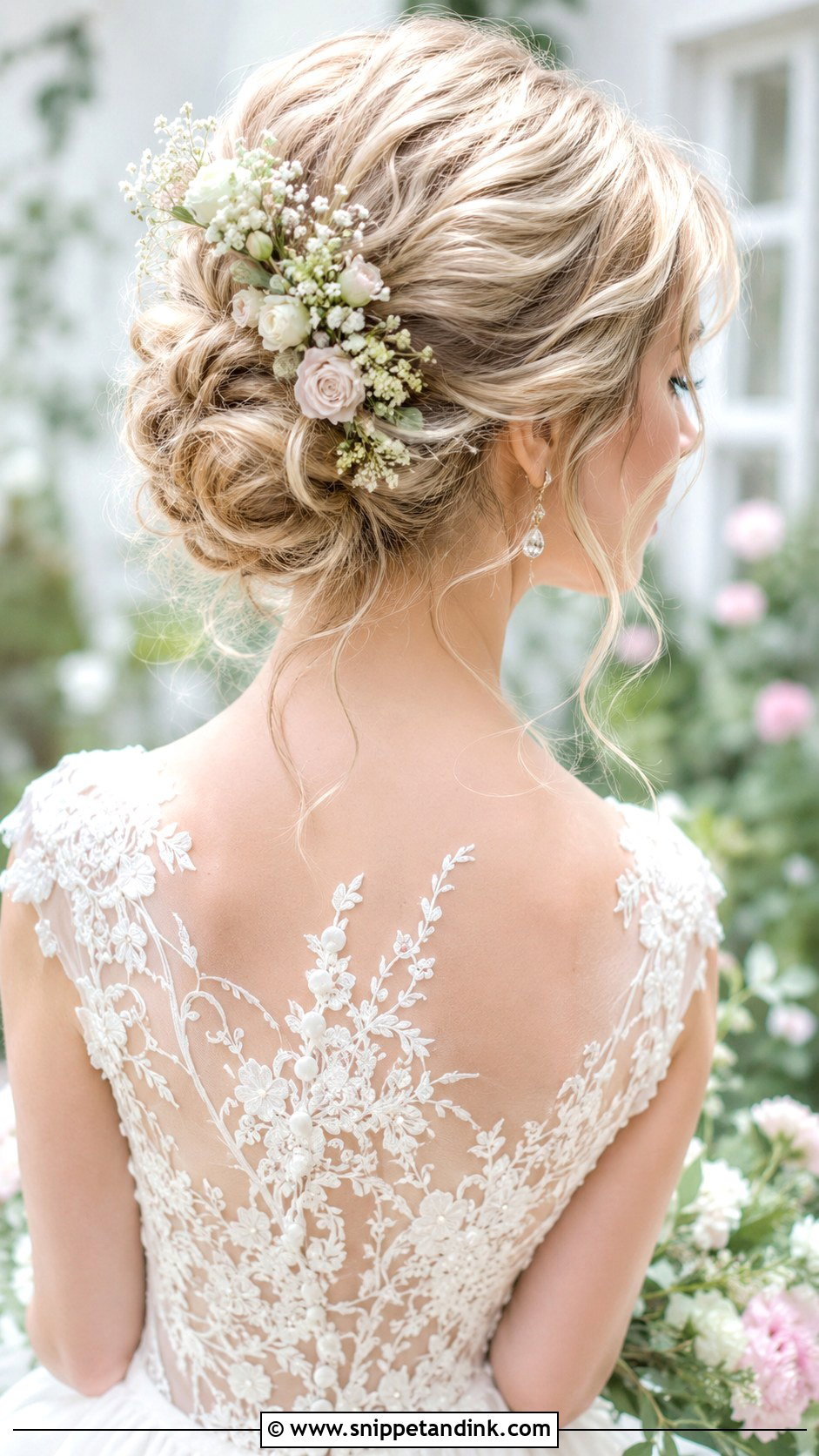 Romantic Updo With Flowers for Fine Hair - Snippet and Ink - 20 Wedding Hair for Fine Hair Ideas