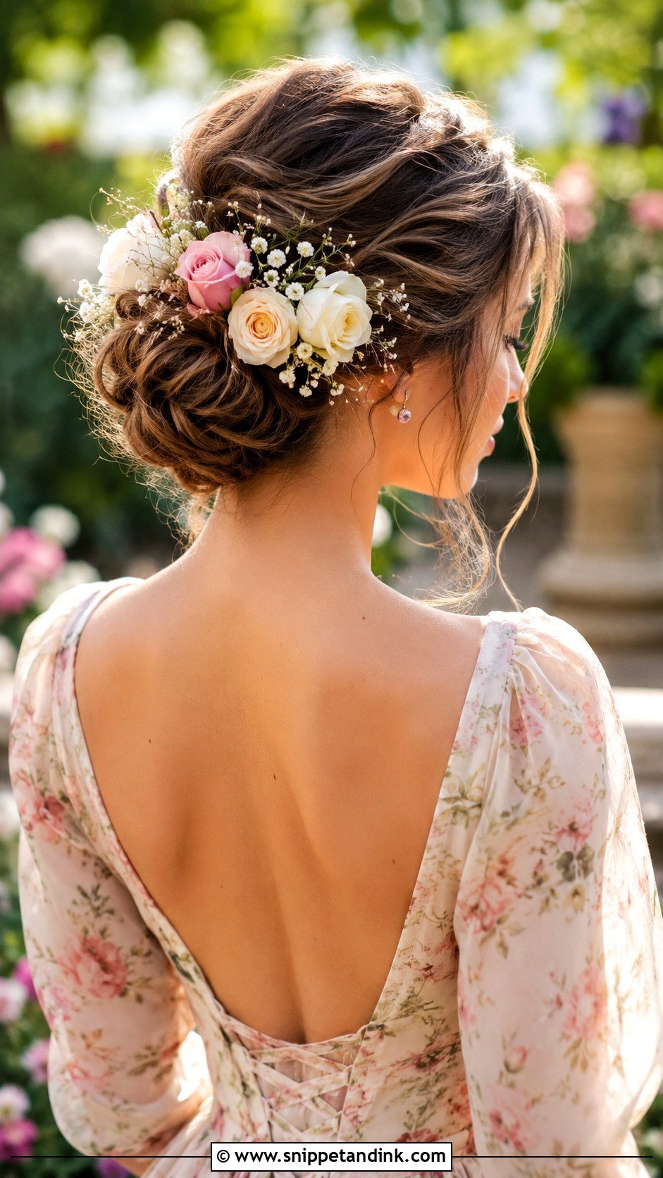 Romantic Updo With Flowers for Wedding - Snippet and Ink - 25 Hairstyles for Wedding Party