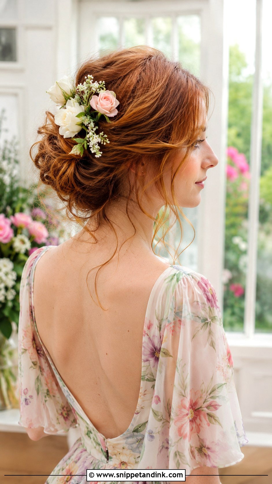 Romantic Updo With Fresh Flowers - Snippet and Ink - 35 Bridal Hairstyles
