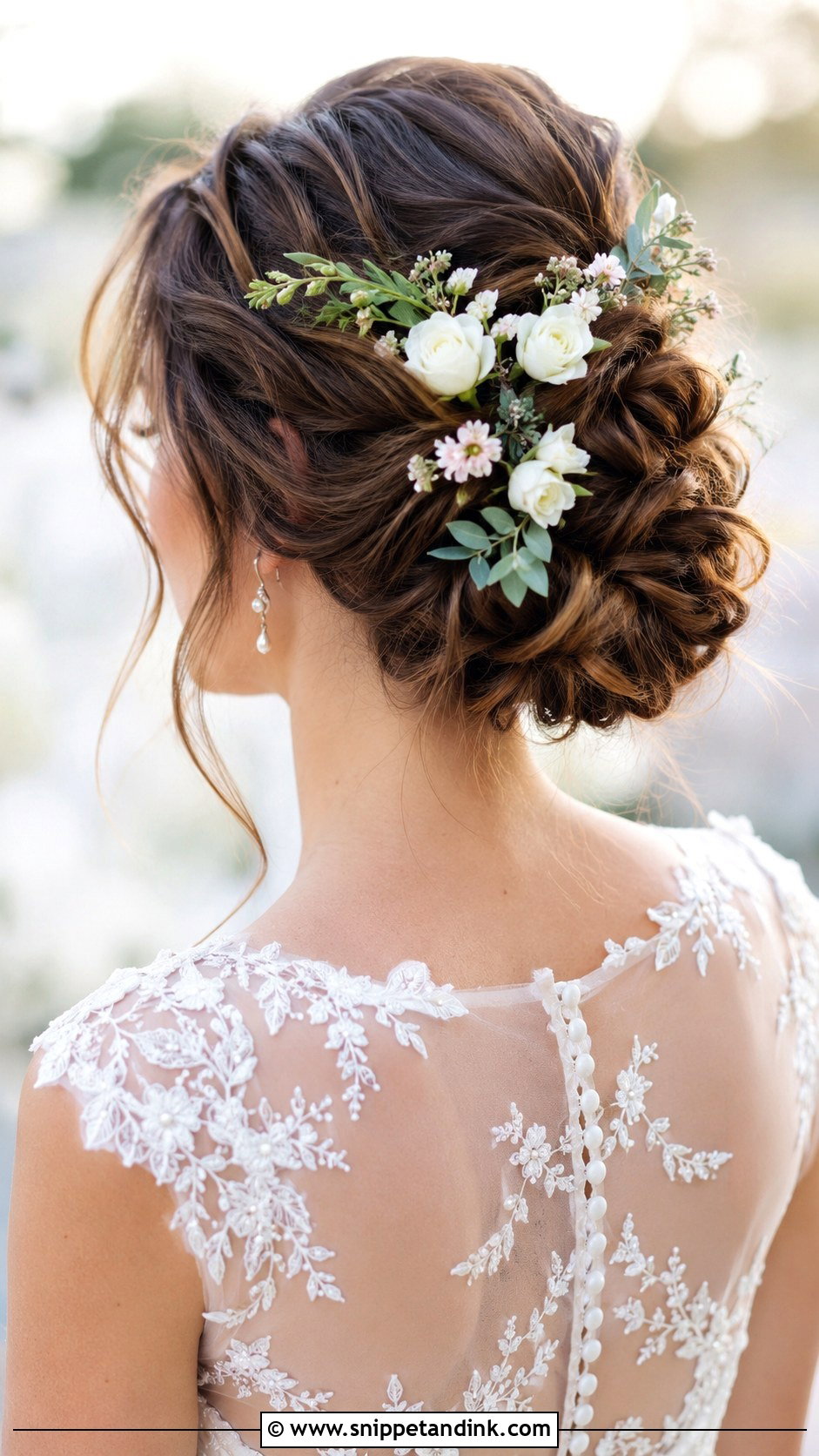 Romantic Updo With Fresh Flowers - Snippet and Ink - 25 Long Wedding Hair Ideas