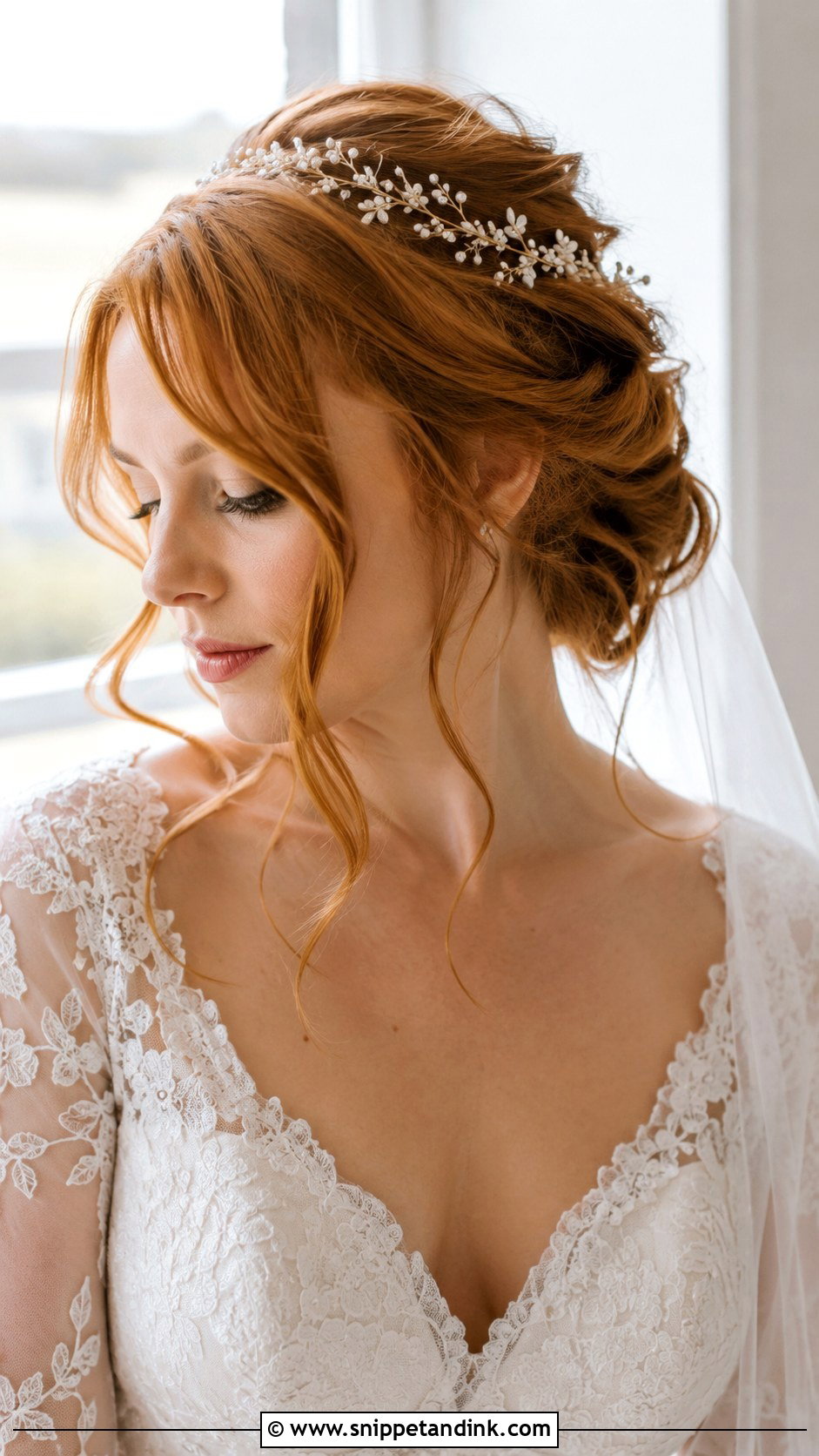 Romantic Updo With Long Curtain Bangs - Snippet and Ink - 20 Wedding Updo with Bangs Ideas