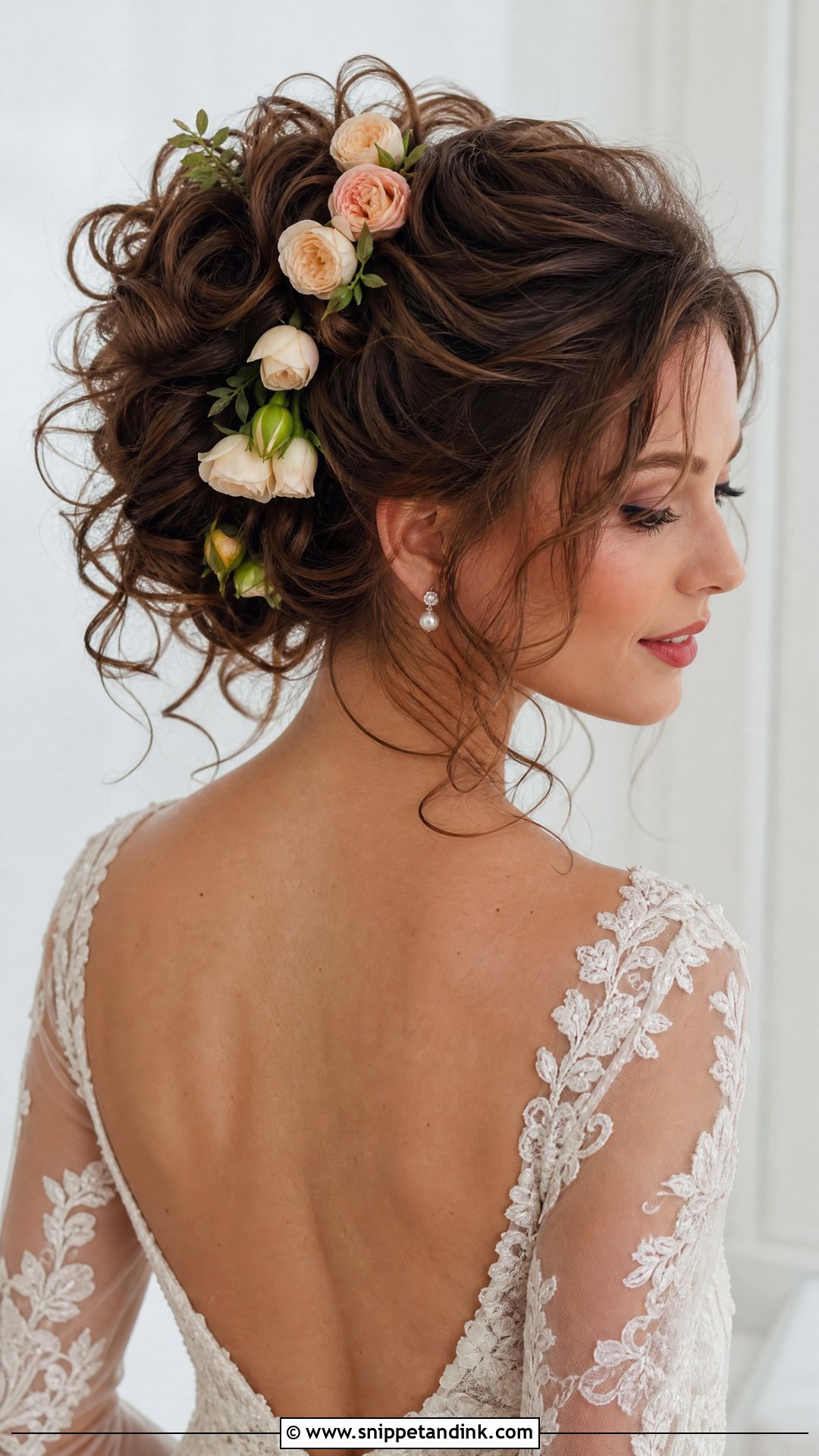 Romantic Updo With Loose Curls - Snippet and Ink - 20 Floral Updo Ideas