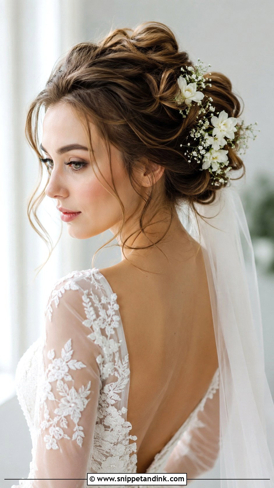 Romantic Updo With Loose Tendrils - Snippet and Ink - 20 Bridal Hairstyles for Medium Length Hair